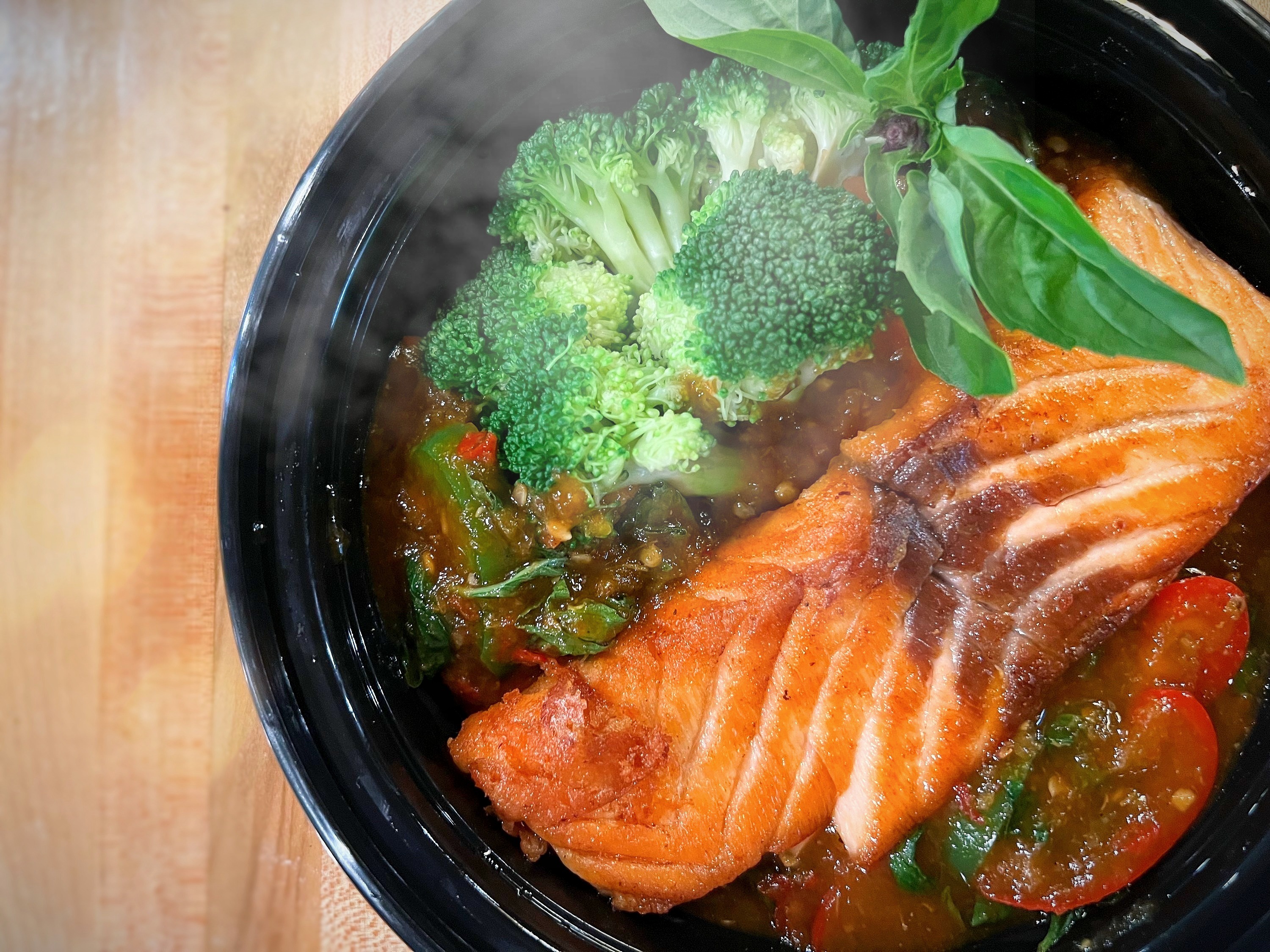 Order Salmon in Basil Sause food online from Bangkok Cafe store, Fredericksburg on bringmethat.com