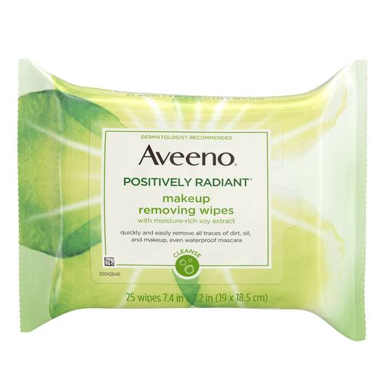 Order Aveeno Positively Radiant Oil-Free Makeup Removing Face Wipes, 25CT food online from CVS store, FRANKFORT on bringmethat.com
