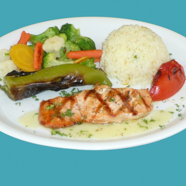Order Grilled Salmon Plate food online from North beach gyros catering store, San Francisco on bringmethat.com