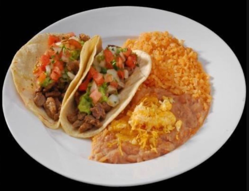 Order 10. Two Carne Asada Tacos Combo Plate food online from Leonardo's Mexican Food store, Indianapolis on bringmethat.com