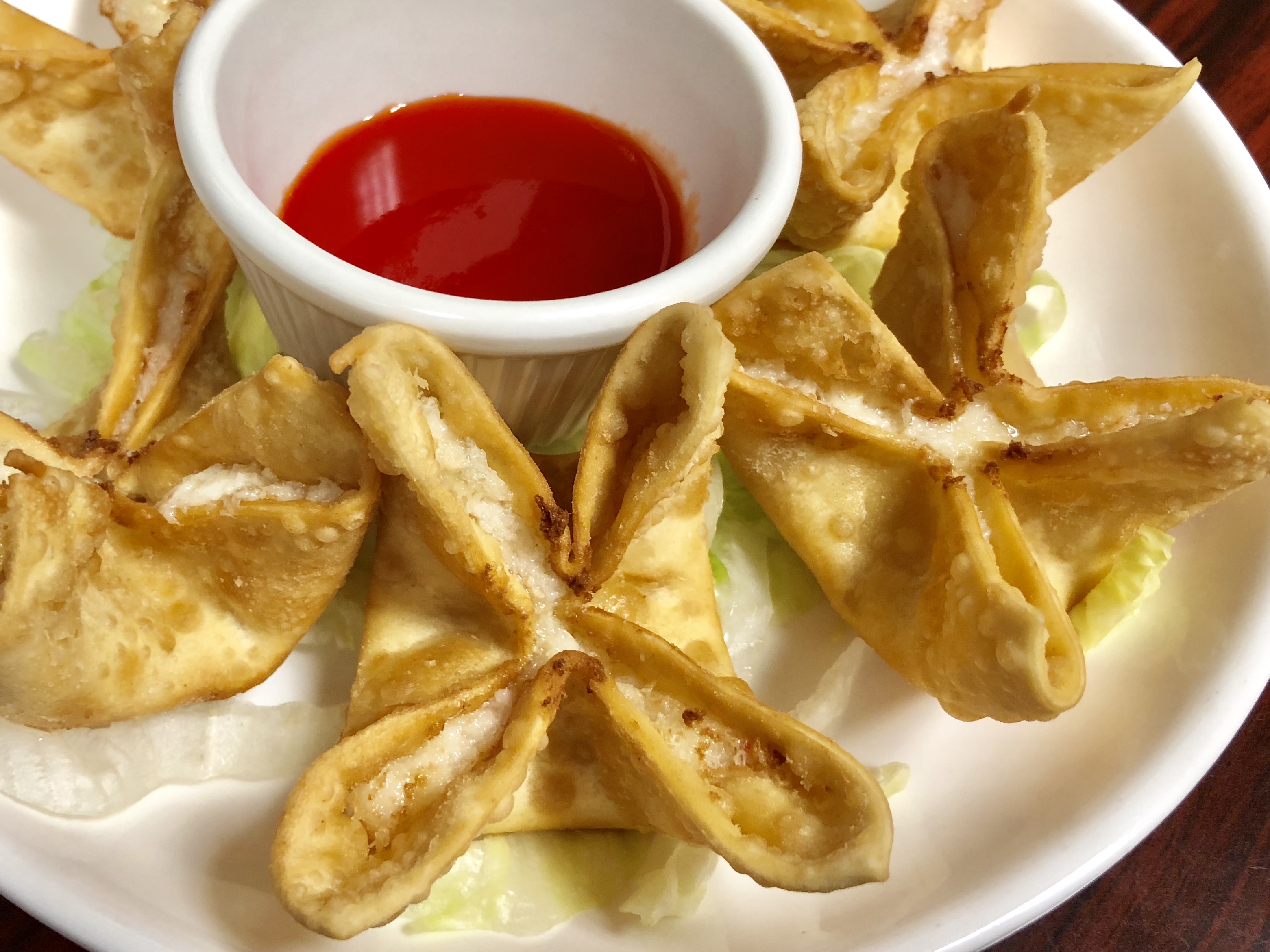 Order A3. Crab Rangoon(6)芝士角 food online from East Wall Chinese Cuisine store, Plano on bringmethat.com