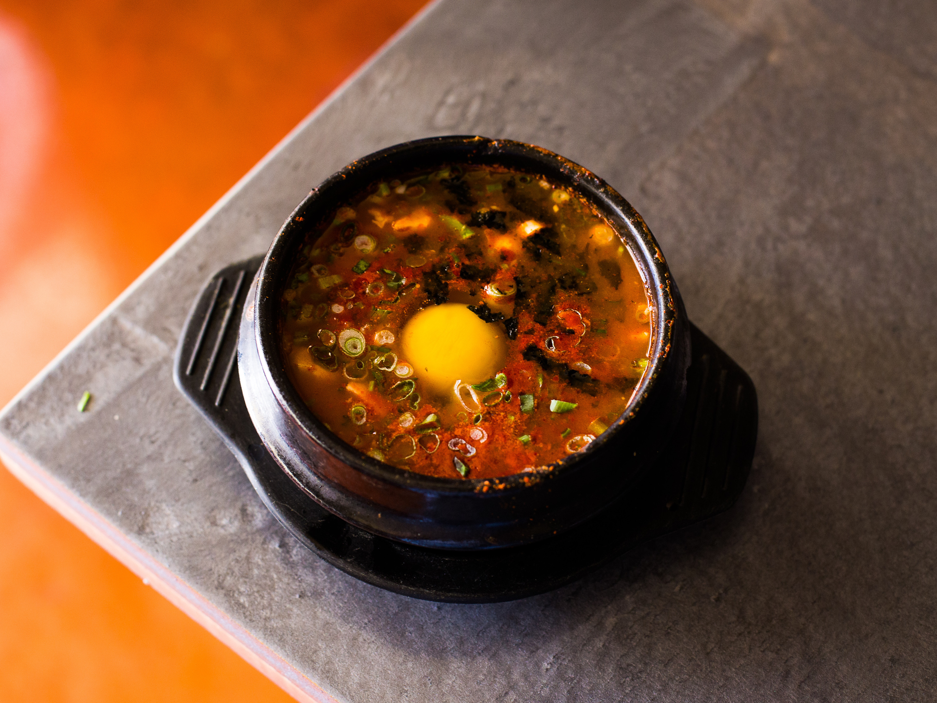 Order Spicy Tofu Stew (순두부찌개) kimch + pork food online from Honey Pig store, Las Vegas on bringmethat.com