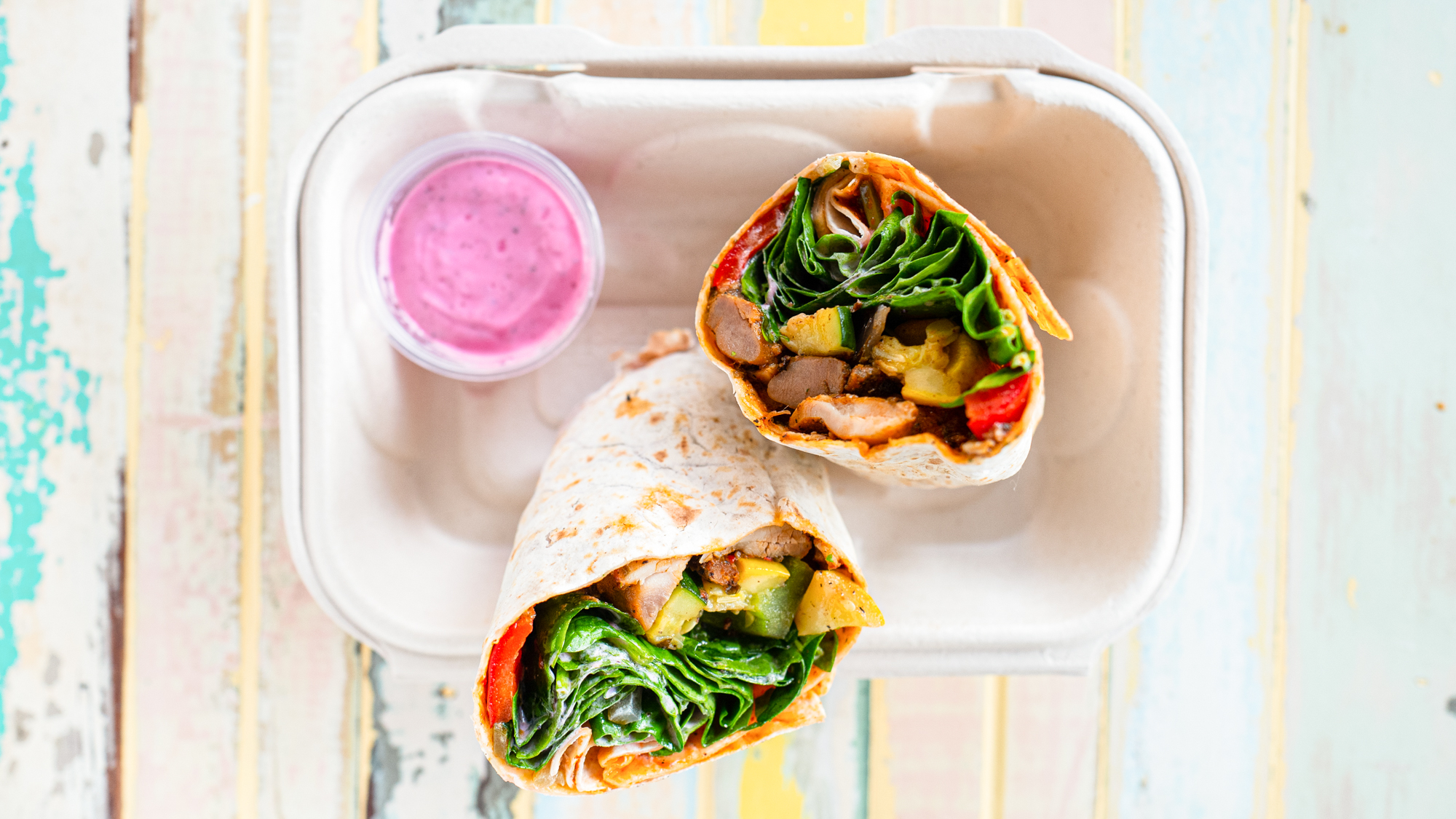 Order Organic Chicken Wrap food online from Saucy Greens Salad Shop store, San Francisco on bringmethat.com