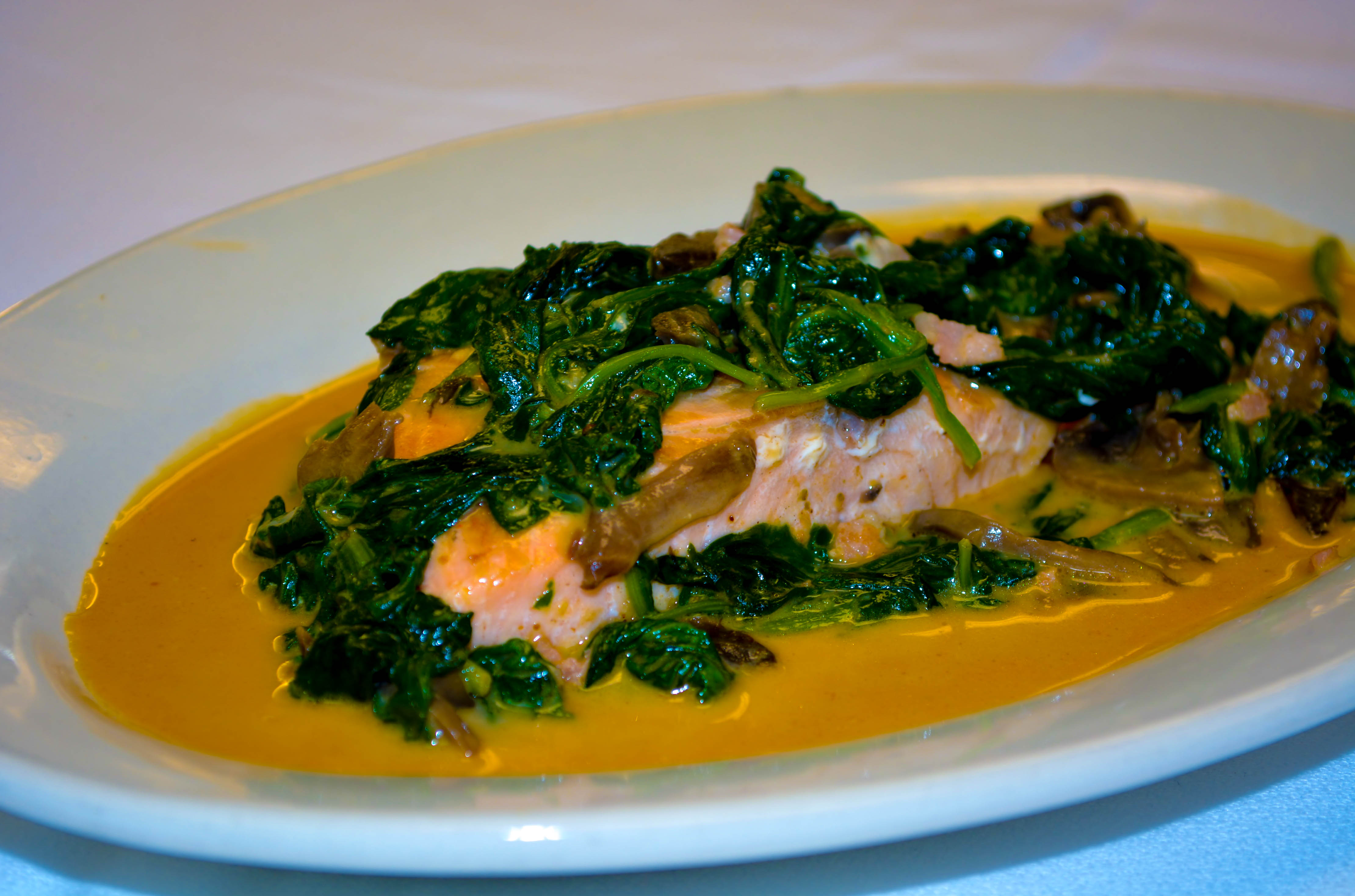 Order 15. Salmon with Spinach Gourmet Special food online from La Jaiba Shrimp House store, Mcallen on bringmethat.com