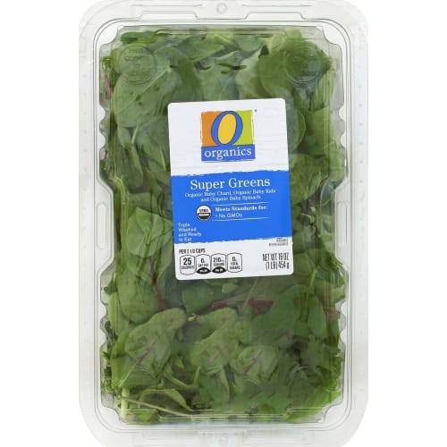 Order O Organics · Organic Super Greens Baby Spinach Chard Kale (16 oz) food online from Carrs Express store, Wasilla on bringmethat.com