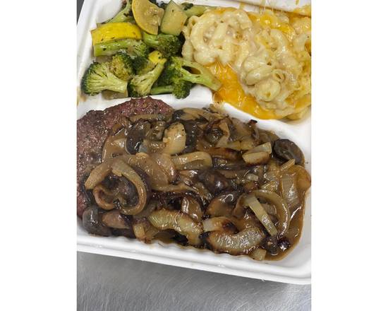 Order Chopped steak w/ Sautéed mushrooms and onions food online from Rudine’s Kitchen store, Tyrone on bringmethat.com