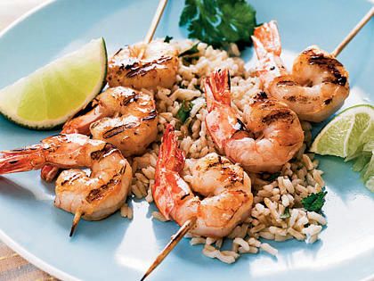 Order Tequila Lime Shrimp Kabobs and Cilantro Rice food online from The Spice Of Life Catering store, Carrollton on bringmethat.com