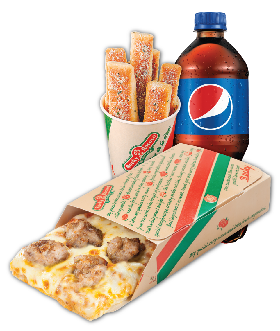 Order Regular Slice, Breadstick and Drink Combo food online from Rocky Rococo store, New Berlin on bringmethat.com