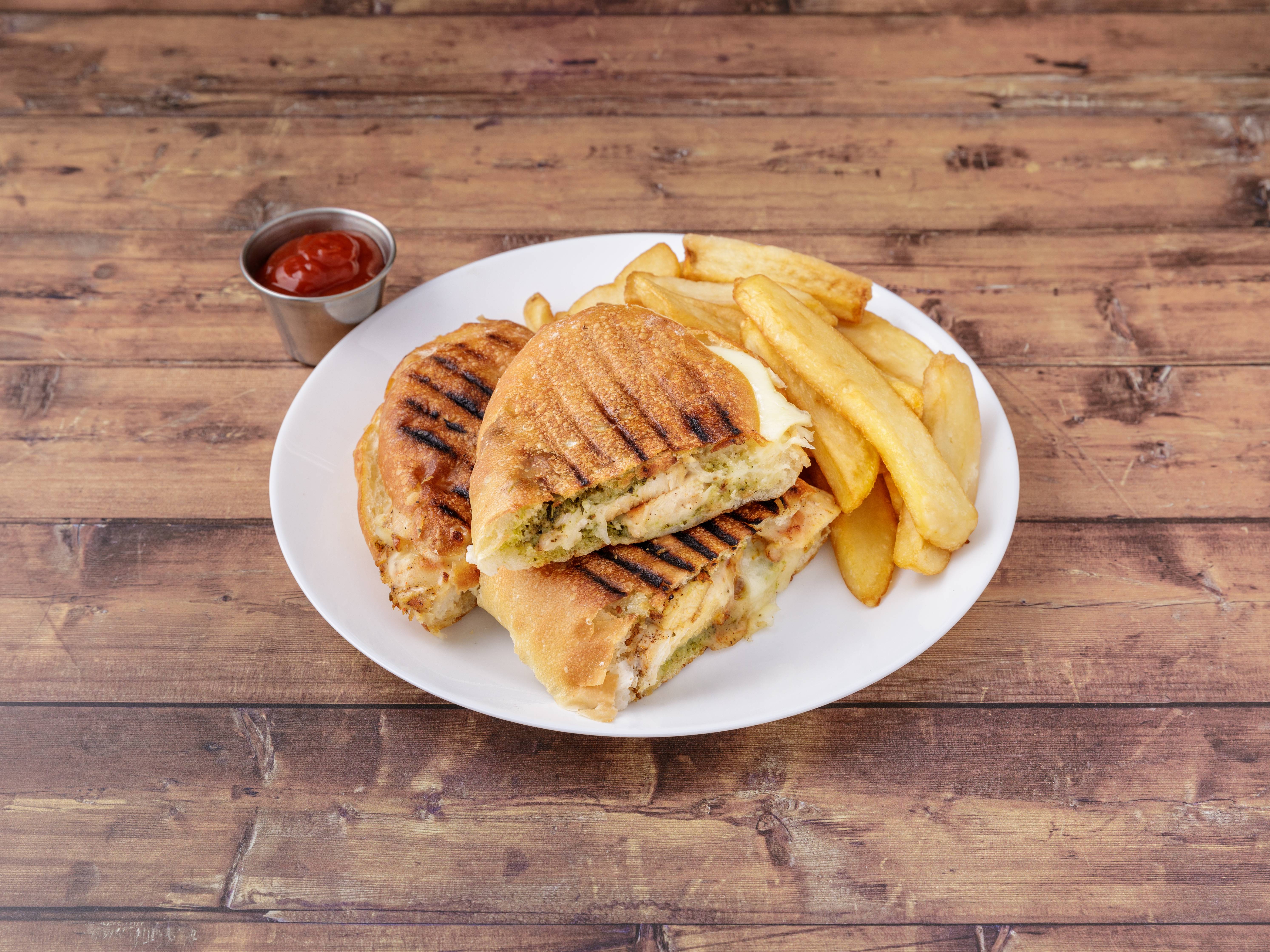 Order Grilled Chicken Pesto Panini food online from George's restaurant store, Brooklyn on bringmethat.com