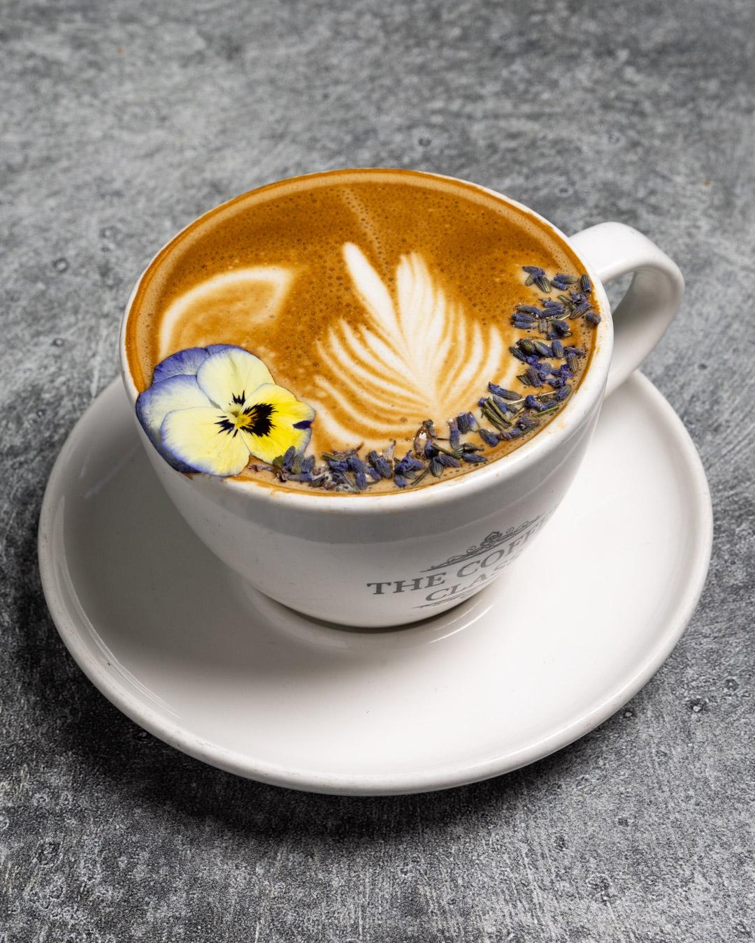 Order Honey Lavender Latte (Hot) - # food online from The Coffee Class store, Las Vegas on bringmethat.com