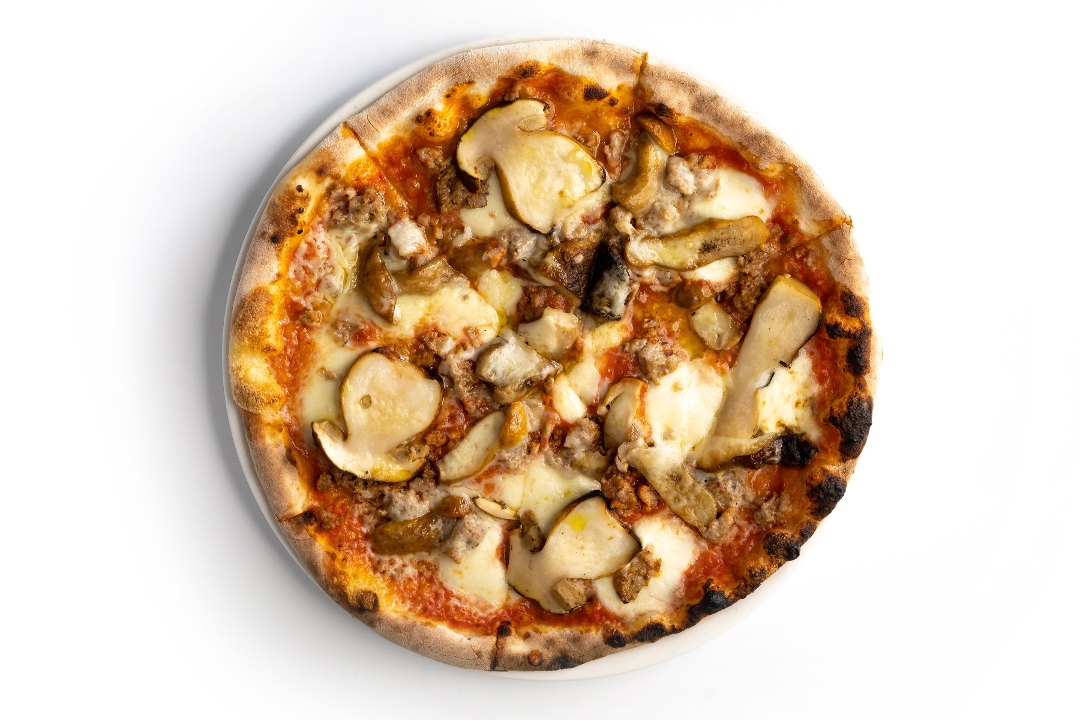 Order Sausage, Asiago e Porcini Pizza food online from Ambrogio 15 store, San Diego on bringmethat.com