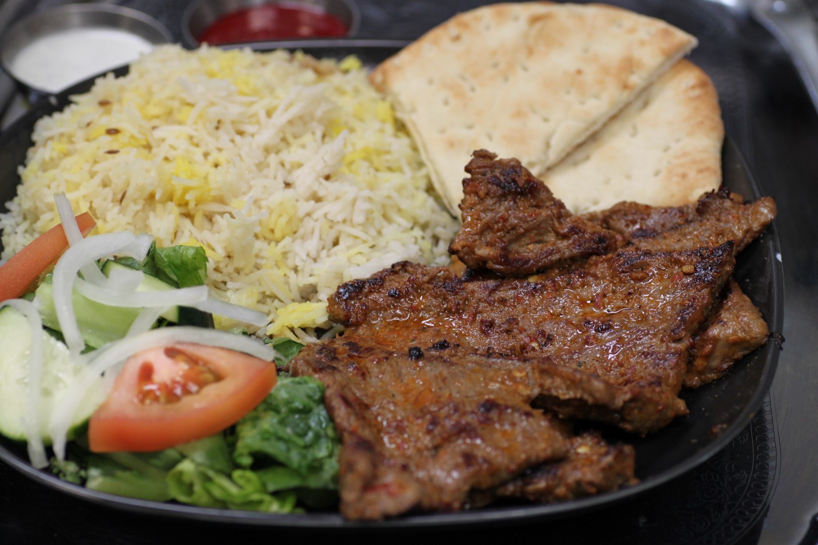 Order Beef Tikka Entree food online from Lazeez Indian-Mediterranean Grill store, Las Vegas on bringmethat.com