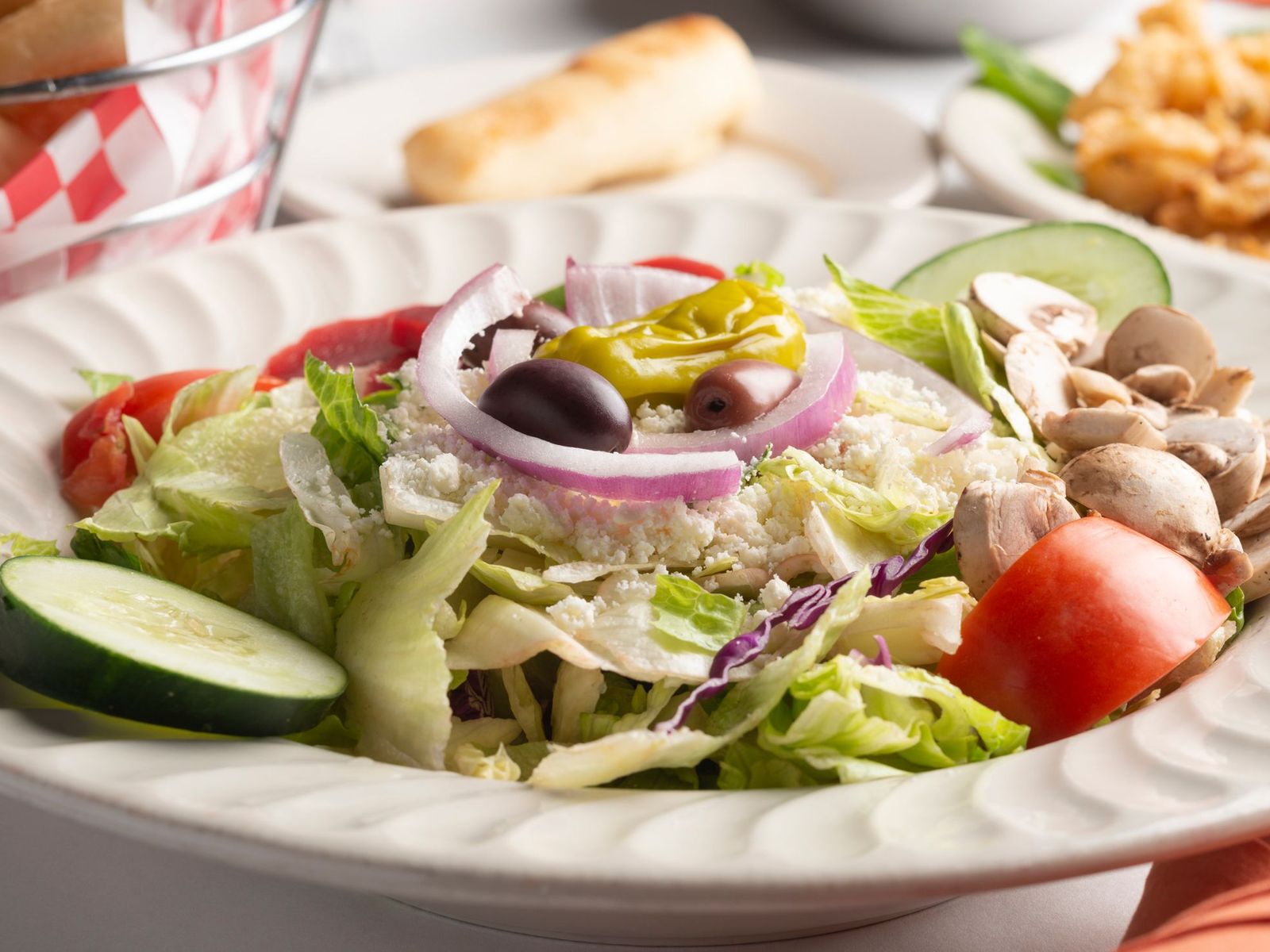 Order Greek Salad - D - OO food online from Alfoccino Italian Restaurant store, Auburn Hills on bringmethat.com
