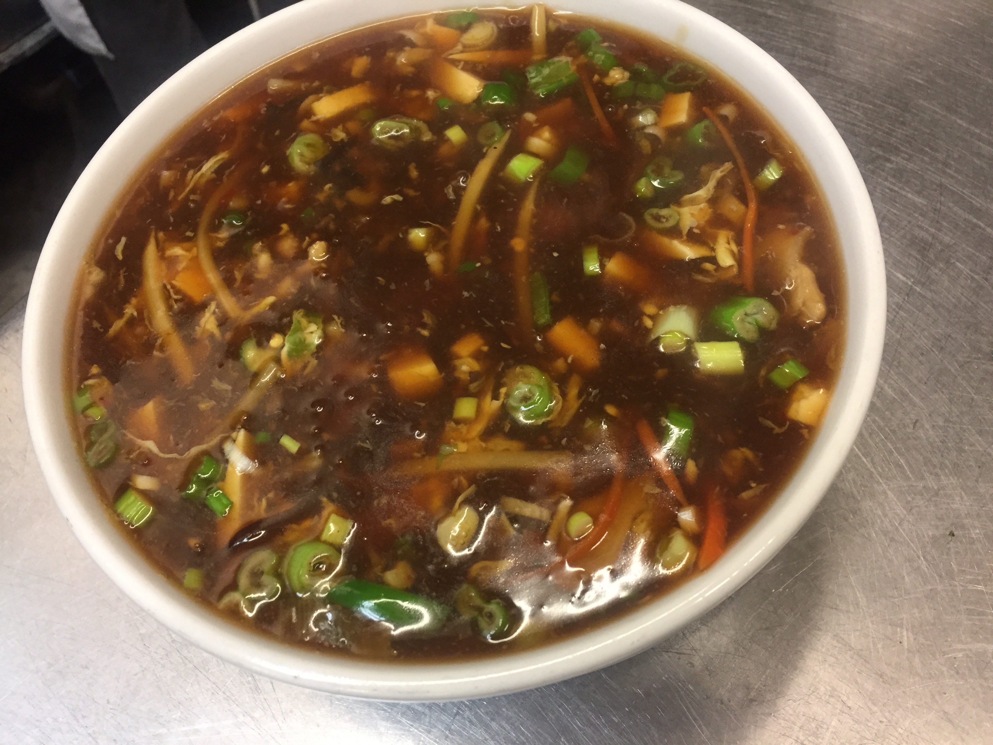 Order 57. Hot and Sour Soup酸辣汤 food online from Tian Dim Sum & Fast Food store, Los Angeles on bringmethat.com