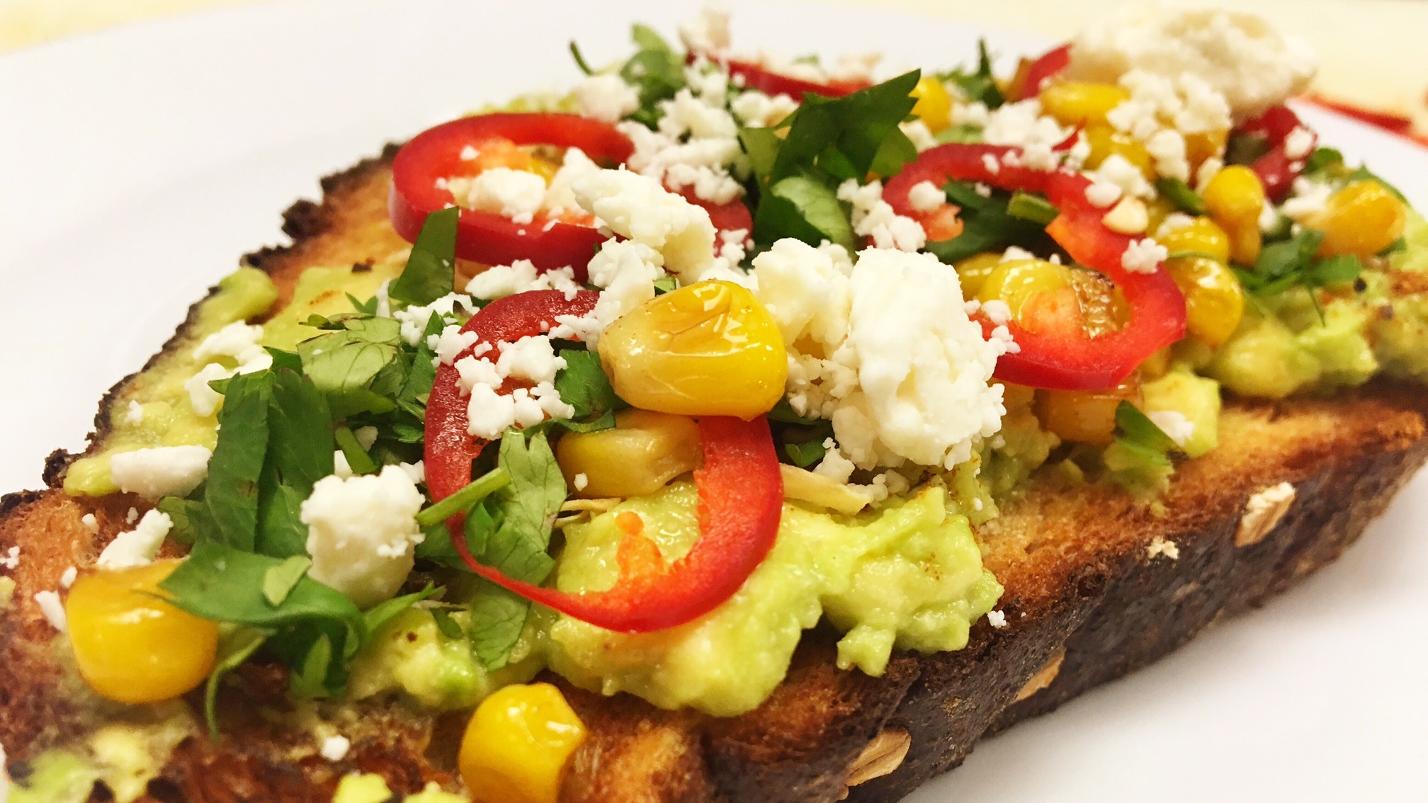 Order Mexican Grilled Corn Avocado Toast food online from Old Town Cafe store, Camarillo on bringmethat.com
