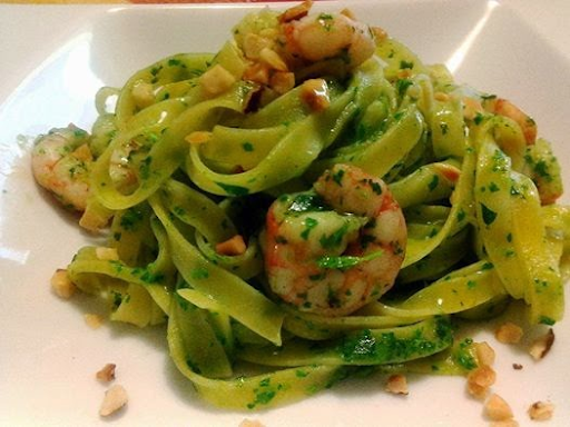 Order Tagliatelle Pesto and Shrimp food online from IL Baretto To Go store, New York on bringmethat.com
