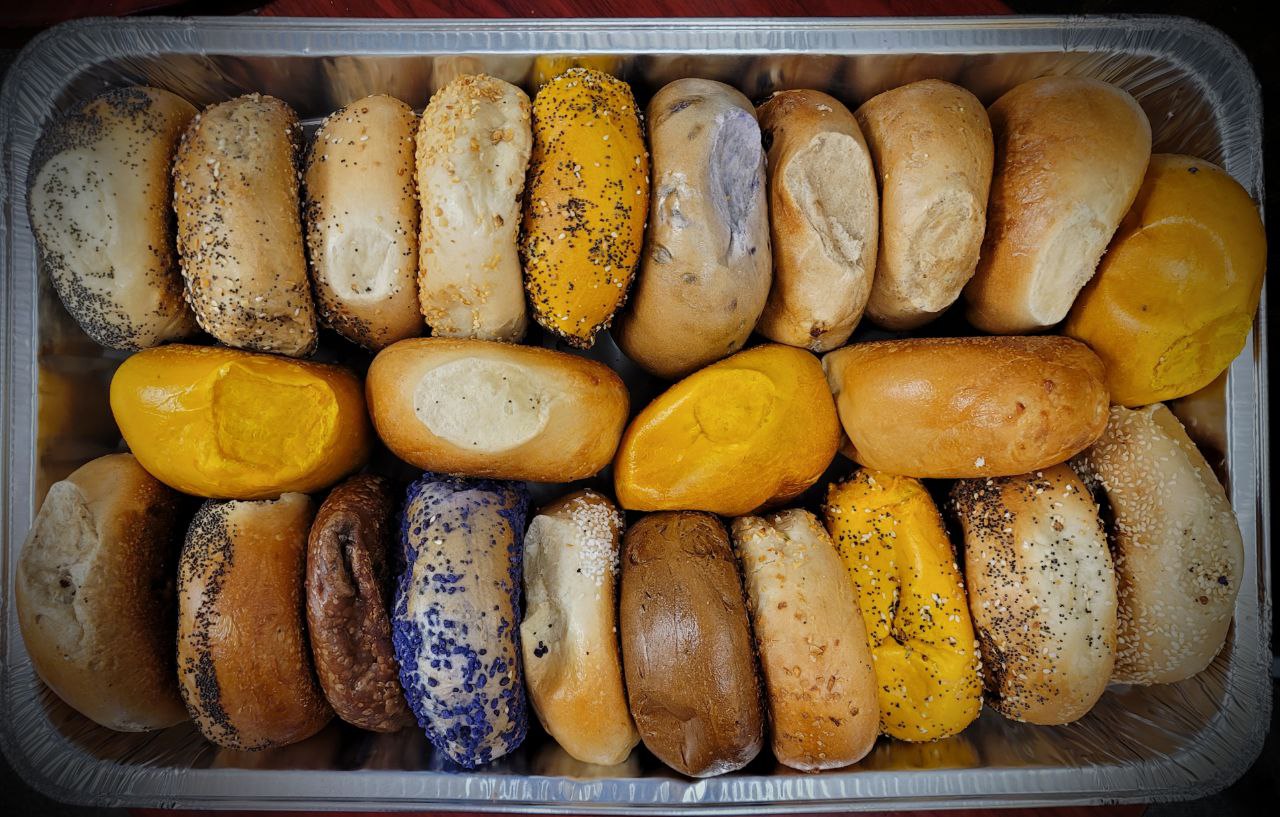 Order 2 DOZEN ASSORTED BAGEL TRAY food online from BAGELS N CREAM store, Robbinsville Township on bringmethat.com