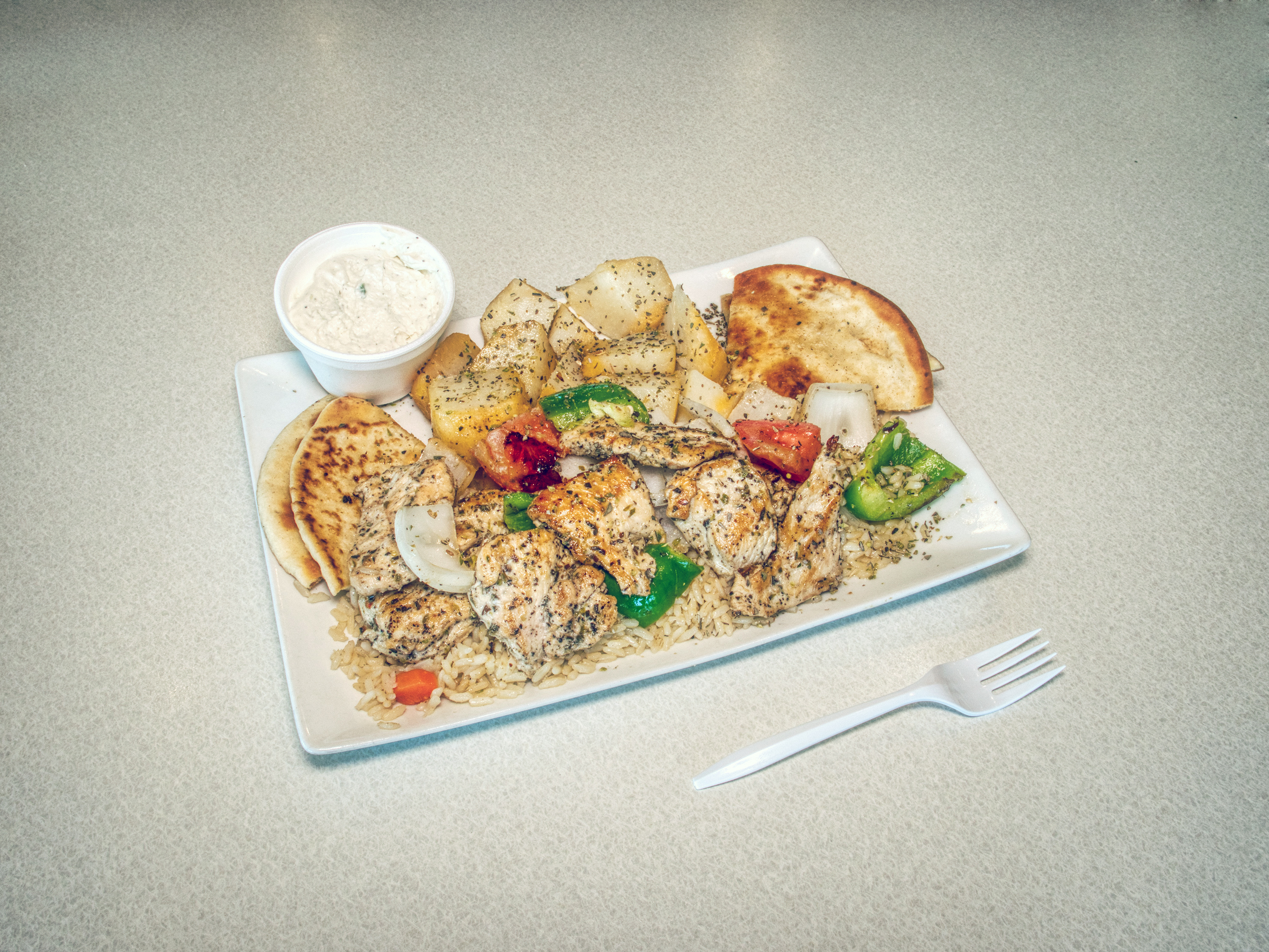 Order Chicken Kabob Plate food online from Nikkos Grecian Grill store, Mundelein on bringmethat.com