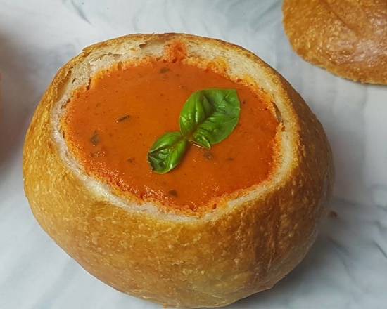 Order Tomato Basil Bread Bowl food online from Soup Kettle Grill store, Meridian on bringmethat.com