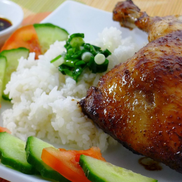 Order YUMMY Roast Chicken, Grilled Shrimp Rice Plate food online from Pho Cali store, Rocklin on bringmethat.com
