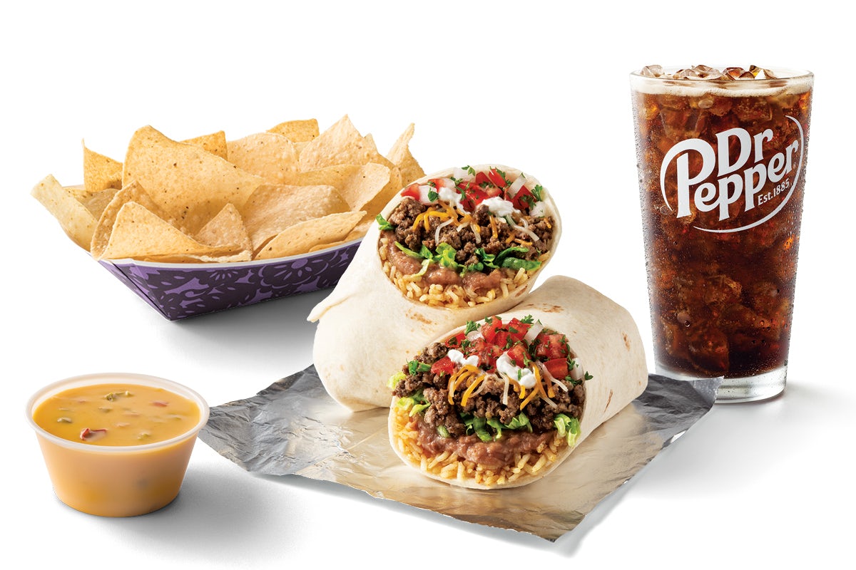 Order 8. Ground Beef Burrito Combo food online from Taco Cabana 20239 store, Fort Worth on bringmethat.com