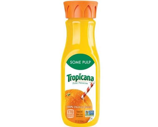 Order Tropicana OJ+SOME PULP CLASSIC 12oz food online from BAGELS YOUR WAY store, Medford on bringmethat.com