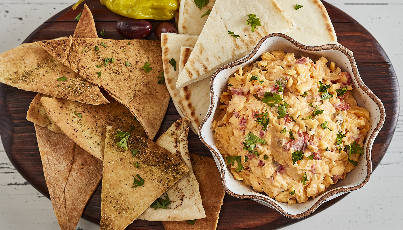 Order Spicy Pimento Cheese food online from Taziki Mediterranean Café store, Knoxville on bringmethat.com