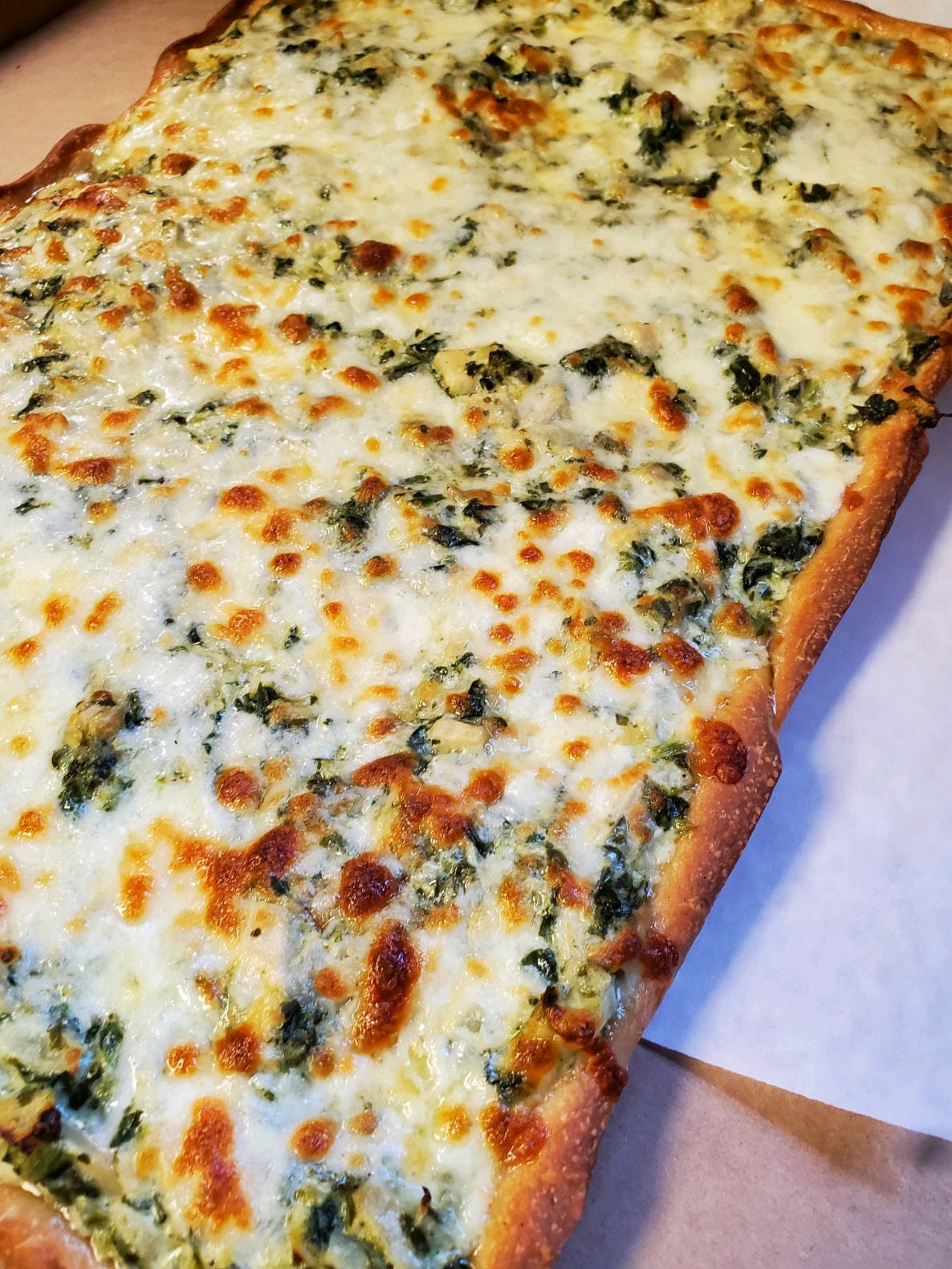 Order Spinach & Artichoke Pizza - 14"x18" food online from Gino's Of Tuscany store, Bethpage on bringmethat.com