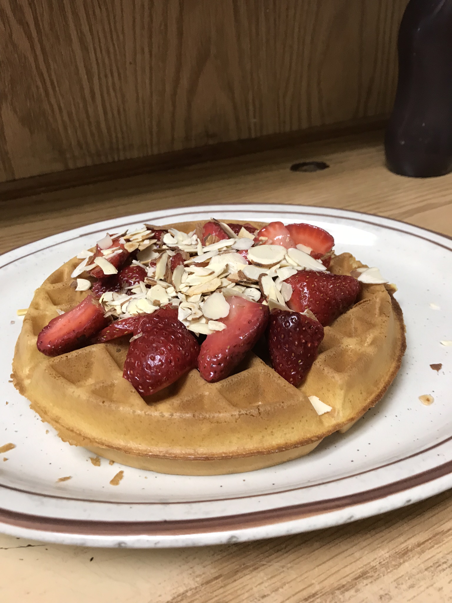 Order Strawberry-Almond Waffle food online from Waffles Breakfast & Lunch store, Salinas on bringmethat.com