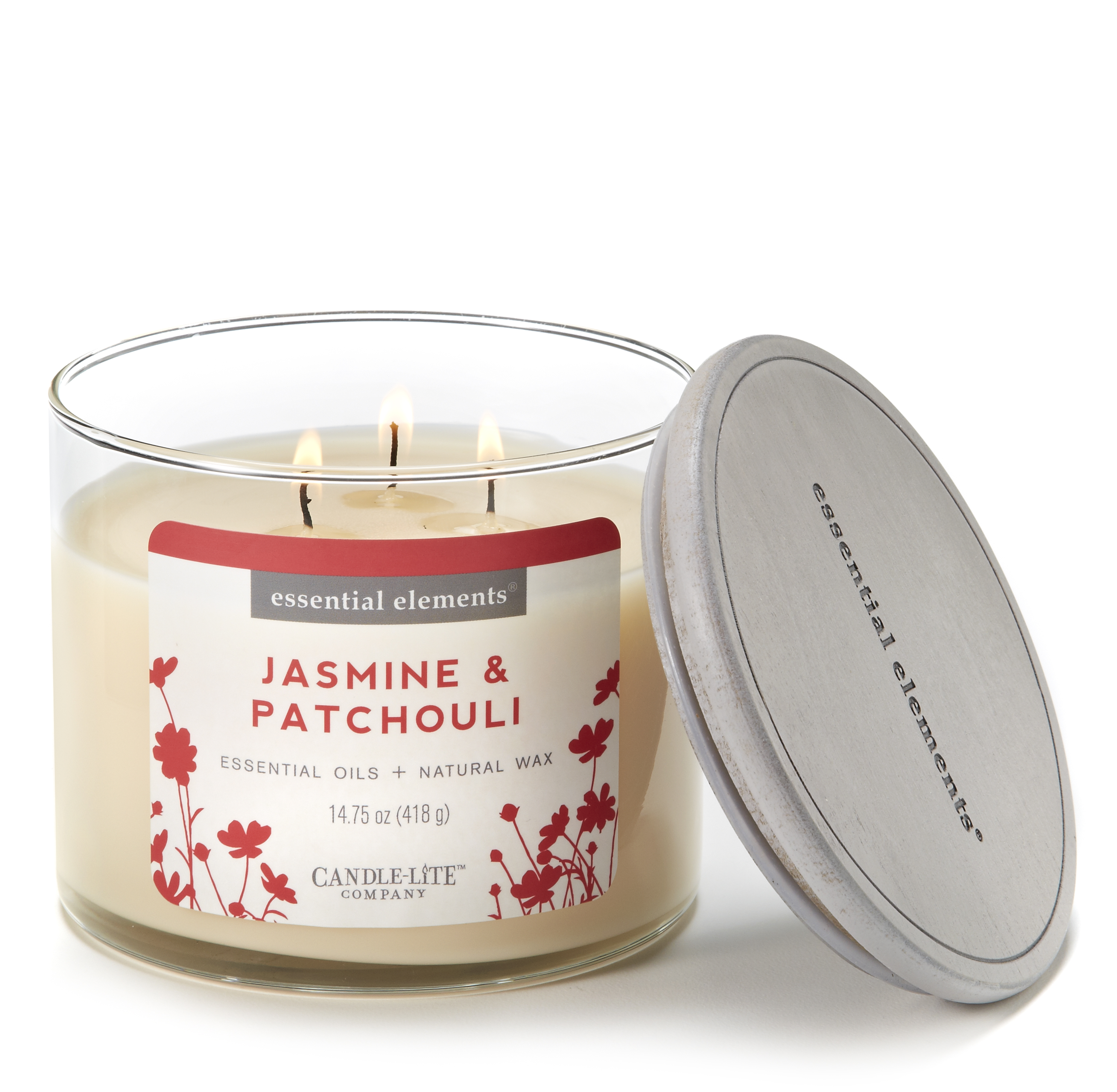 Order Essential Elements Scented Essential Oils 3-Wick Candle, Jasmine & Patchouli - 14.75 oz food online from Rite Aid store, READING on bringmethat.com
