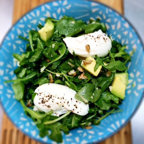 Order Arugula Salad with Poached Eggs food online from Pitanga store, Brooklyn on bringmethat.com