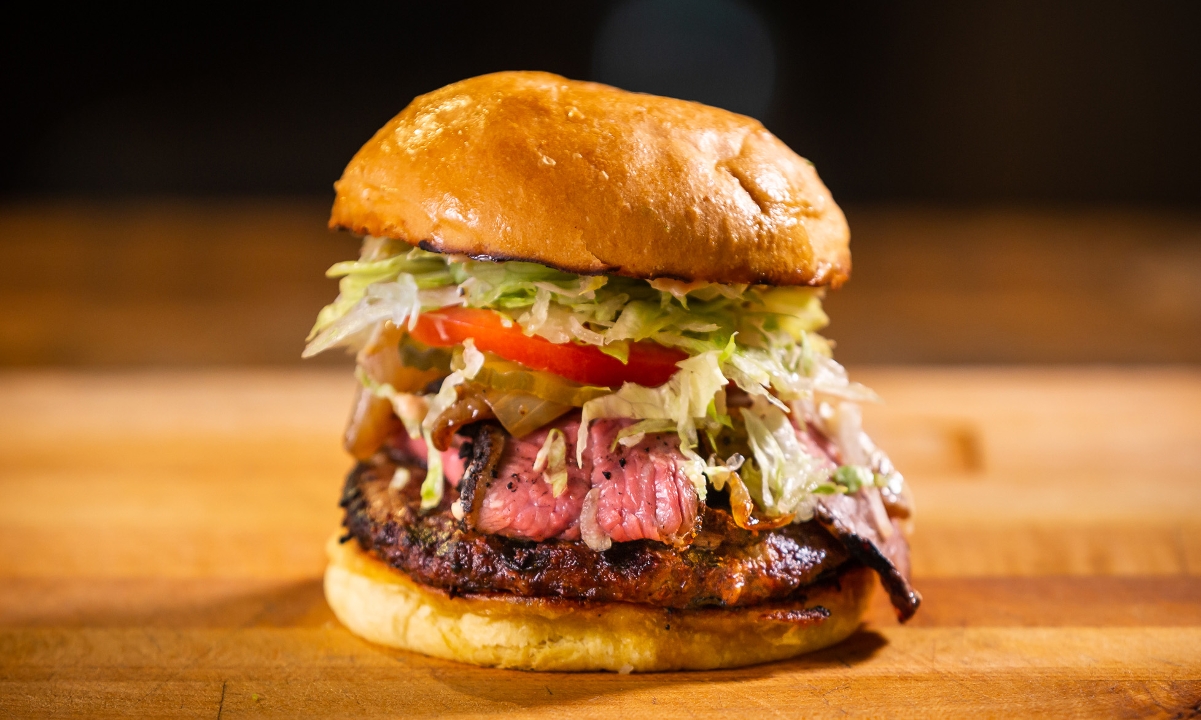 Order Tri Tip Burger food online from Buckhorn Grill store, Vacaville on bringmethat.com