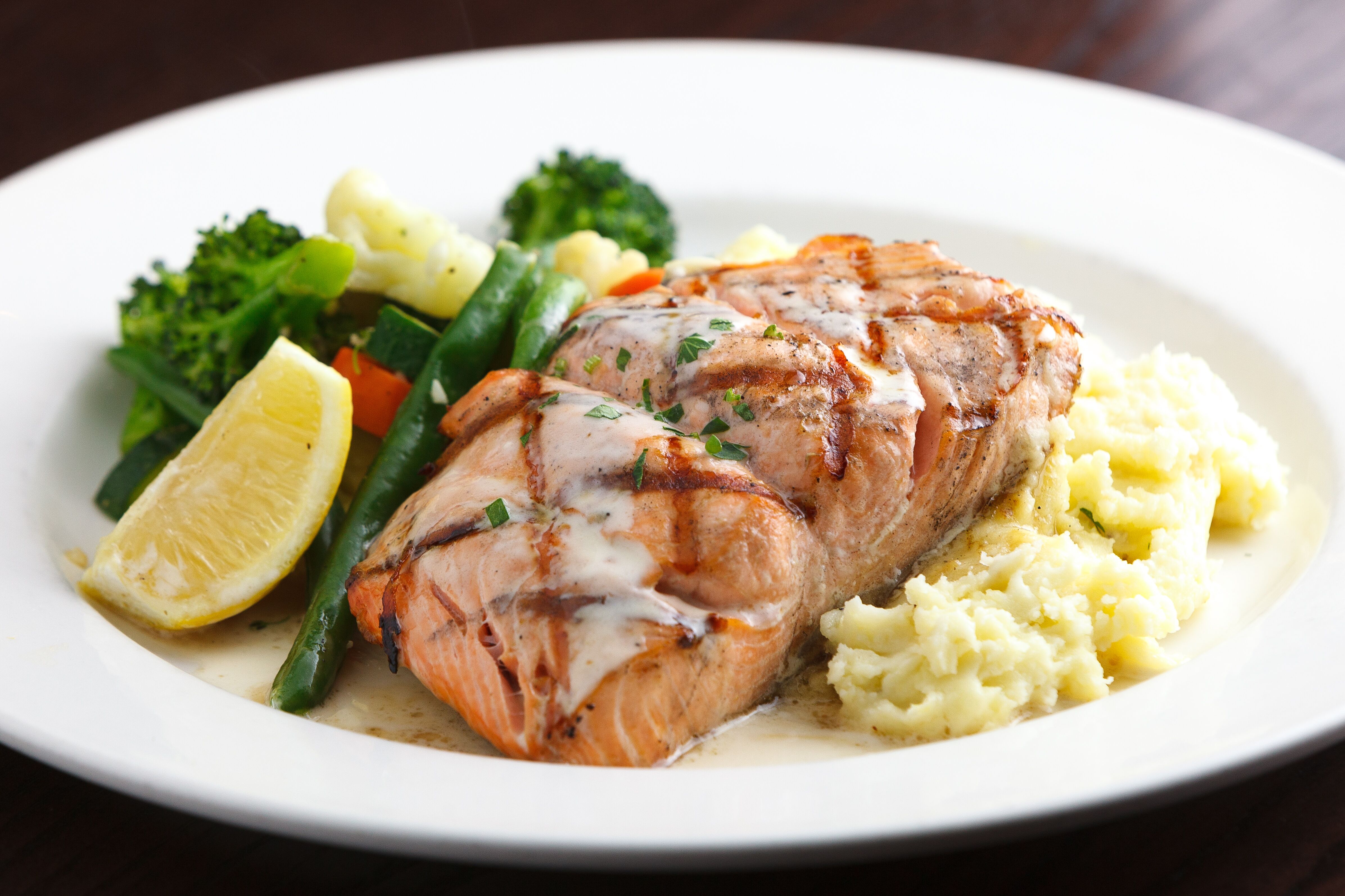 Order GRILLED SALMON food online from Jack Restaurant And Bar store, San Mateo on bringmethat.com