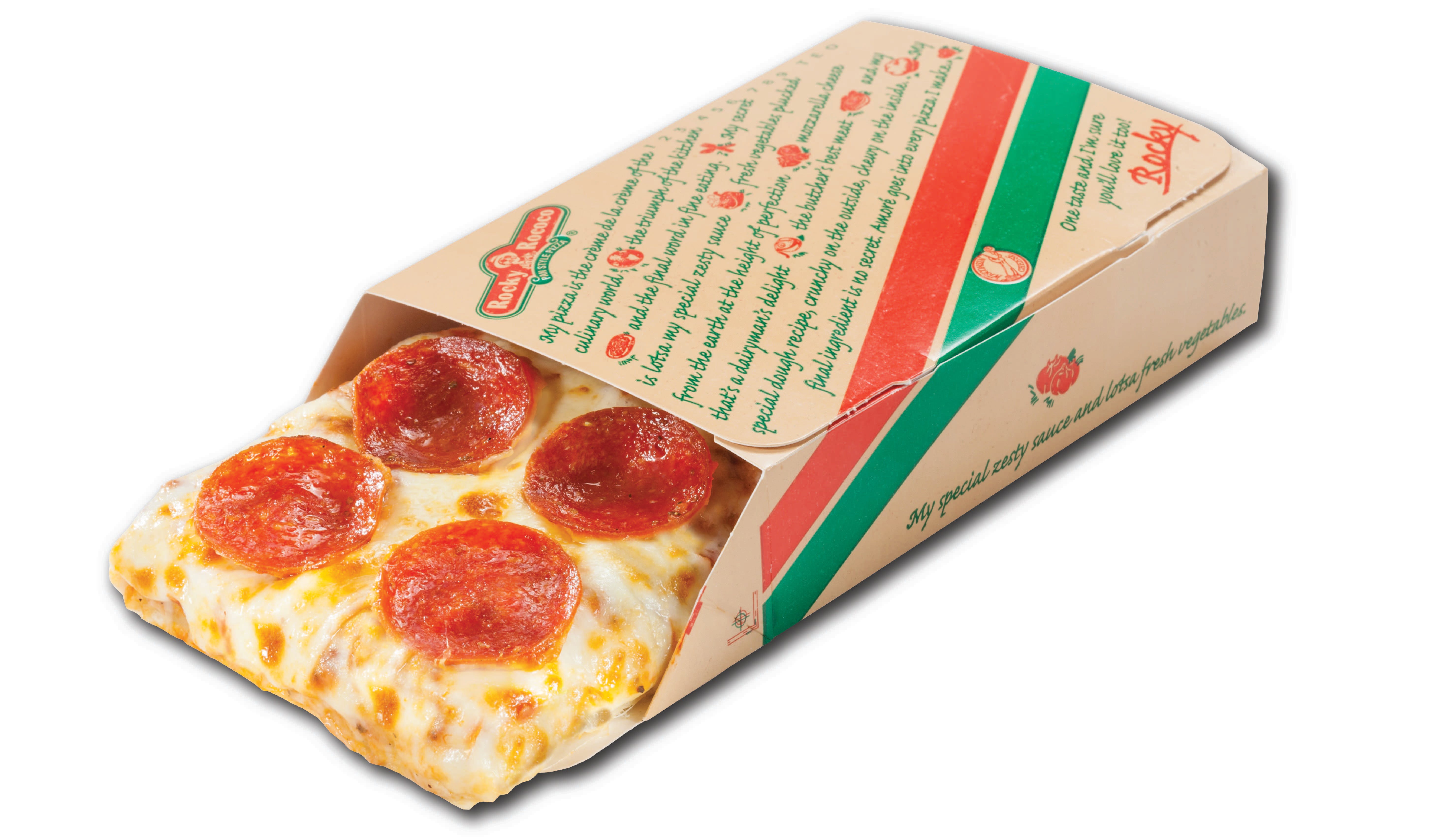 Order Pepperoni Regular Pizza Slice - 1/2 lb. food online from Rocky Rococo store, Wausau on bringmethat.com
