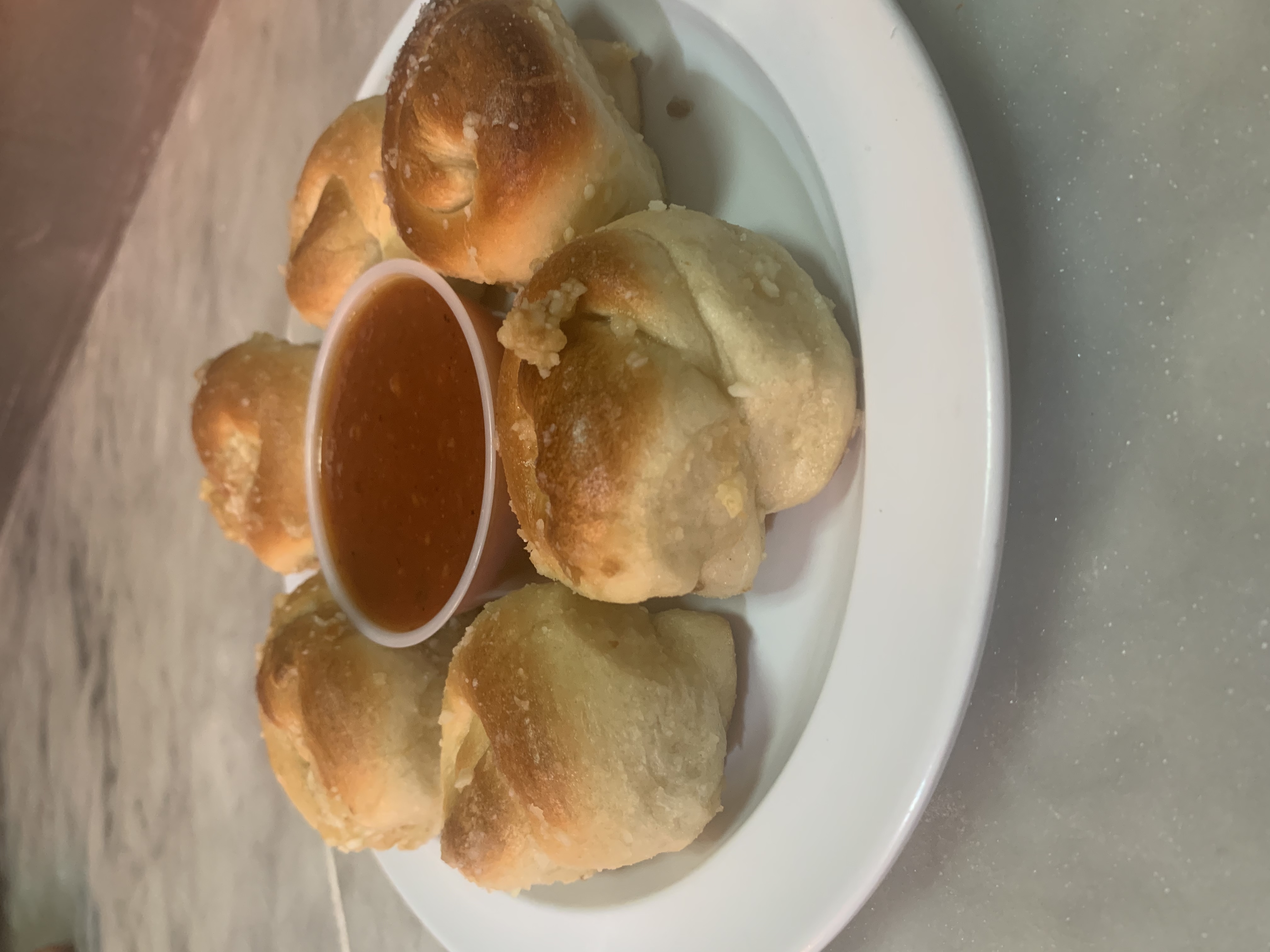 Order Garlic  Knots 5PC, Served with Tomato Sauce , food online from Taste of italy store, Corona on bringmethat.com