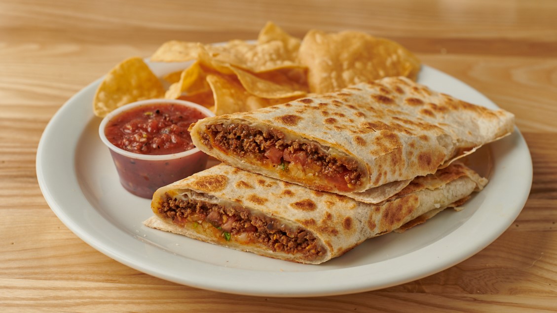 Order GRASS FED GROUND BEEF QUESADILLA food online from Burrito Beach store, Chicago on bringmethat.com