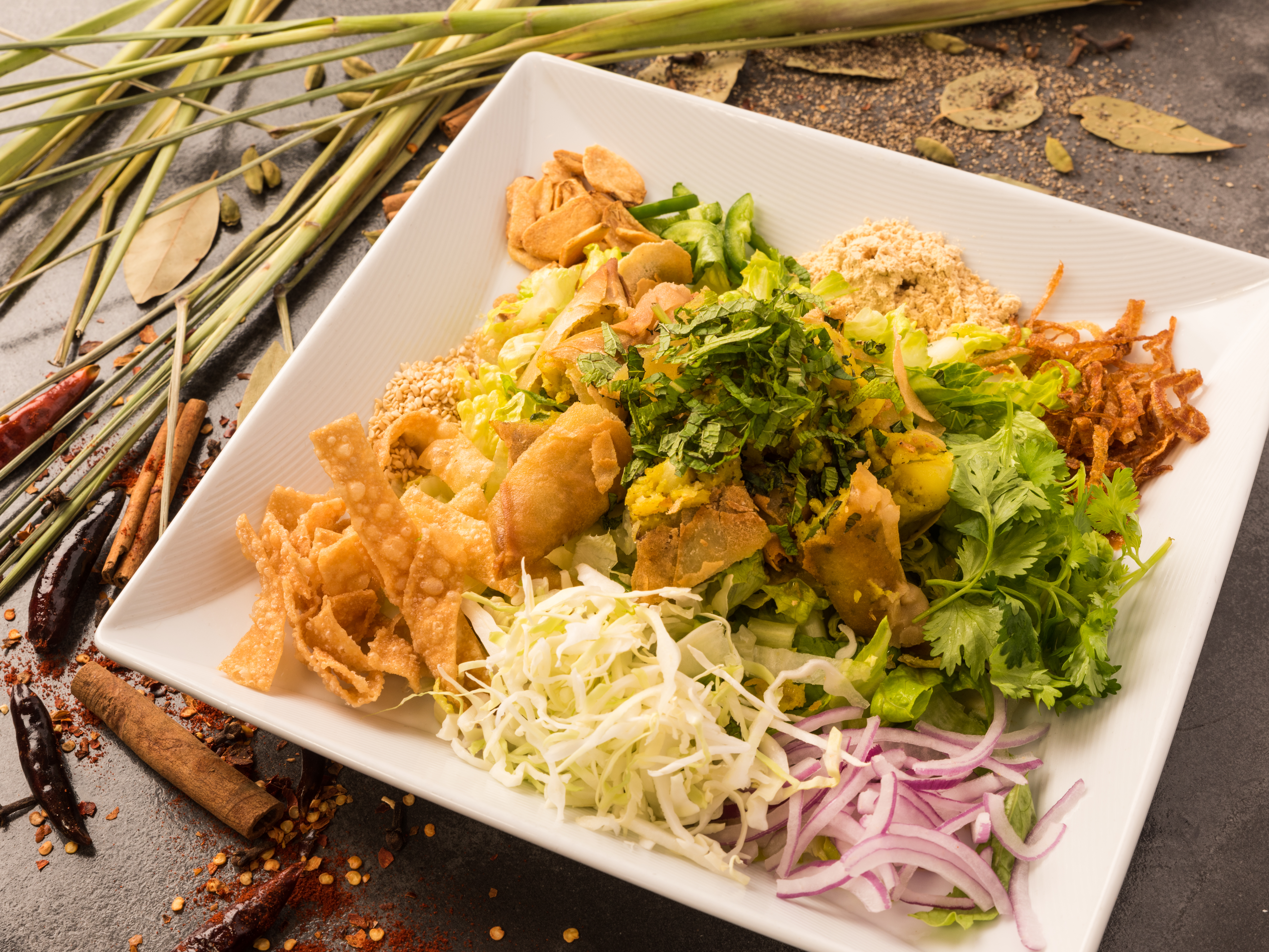 Order Samosa Salad food online from Rangoon Ruby Burmese Cuisine - San Carlos store, San Carlos on bringmethat.com