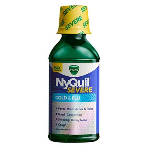Order Vicks NyQuil Severe Cold & Flu Relief Liquid - 12 fl oz/1 Bottle food online from Bottle Shop & Spirits store, Los Alamitos on bringmethat.com