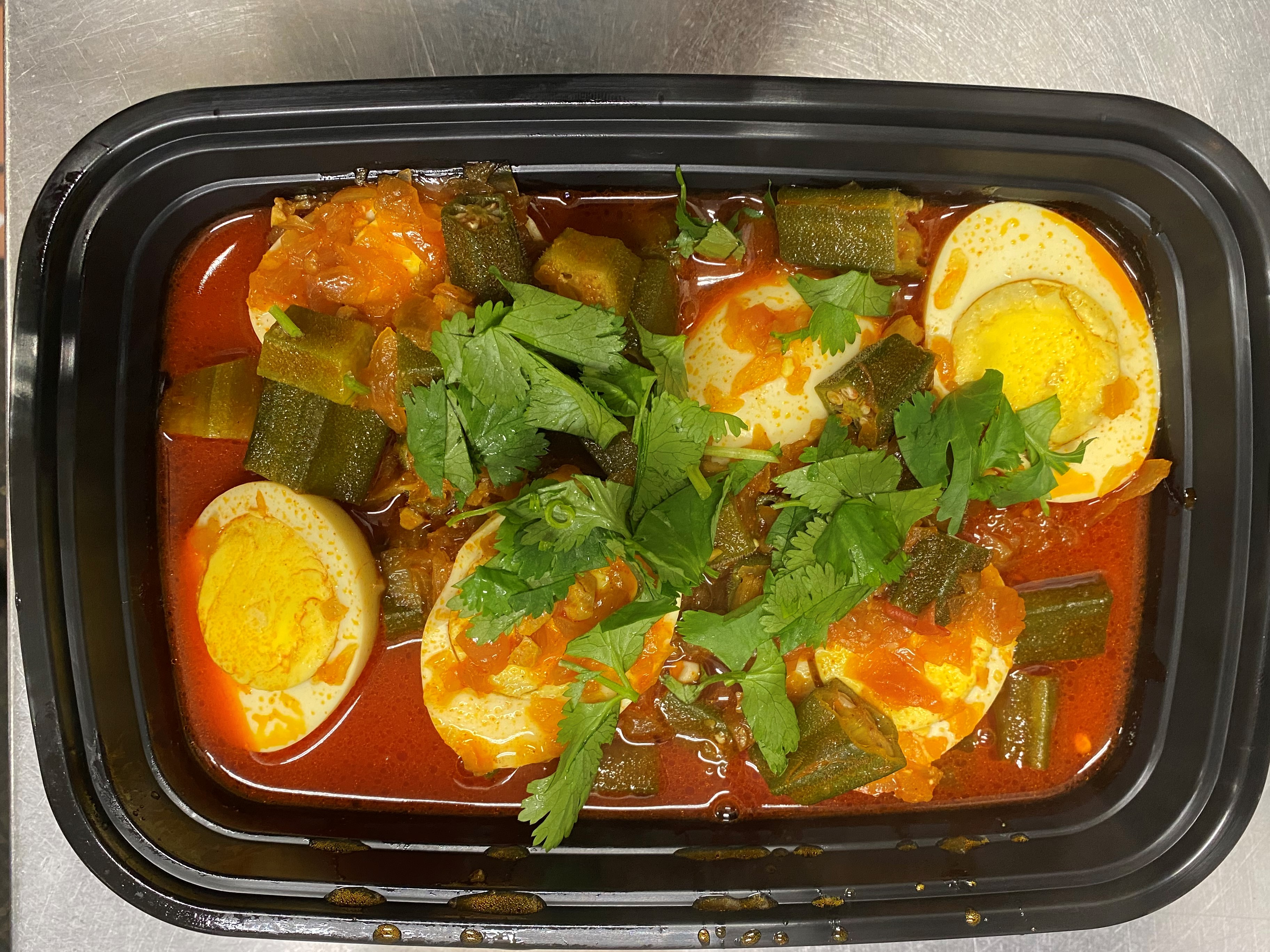 Order V8. Egg Okra Curry food online from Burma Bistro store, Santa Clara on bringmethat.com