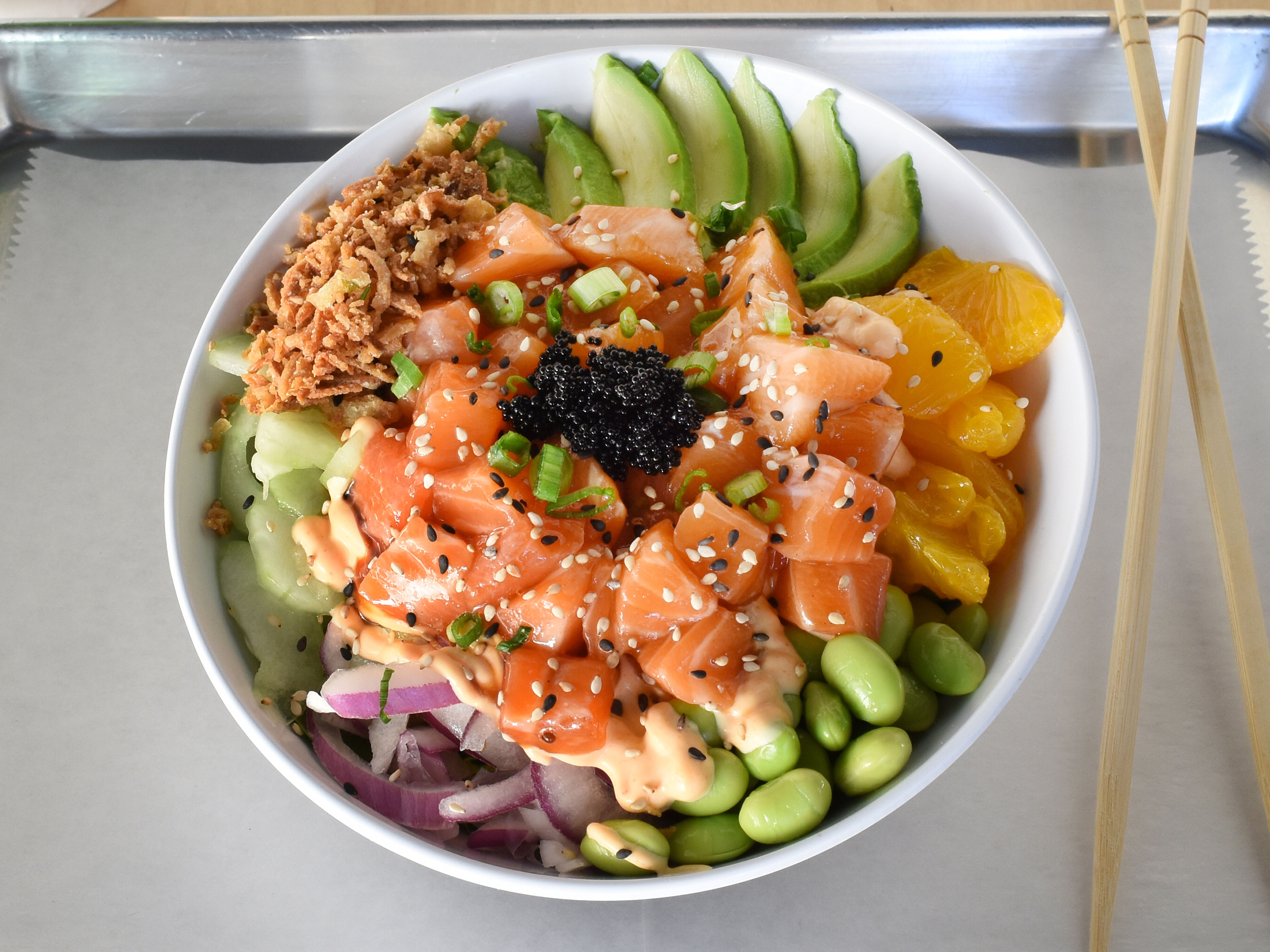 Order H3. Salmon Obsession Bowl food online from Poke Burrito Chicago store, Chicago on bringmethat.com