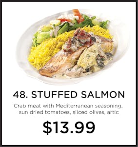 Order 48. Stuffed Salmon food online from Mystic Grill store, La Mesa on bringmethat.com