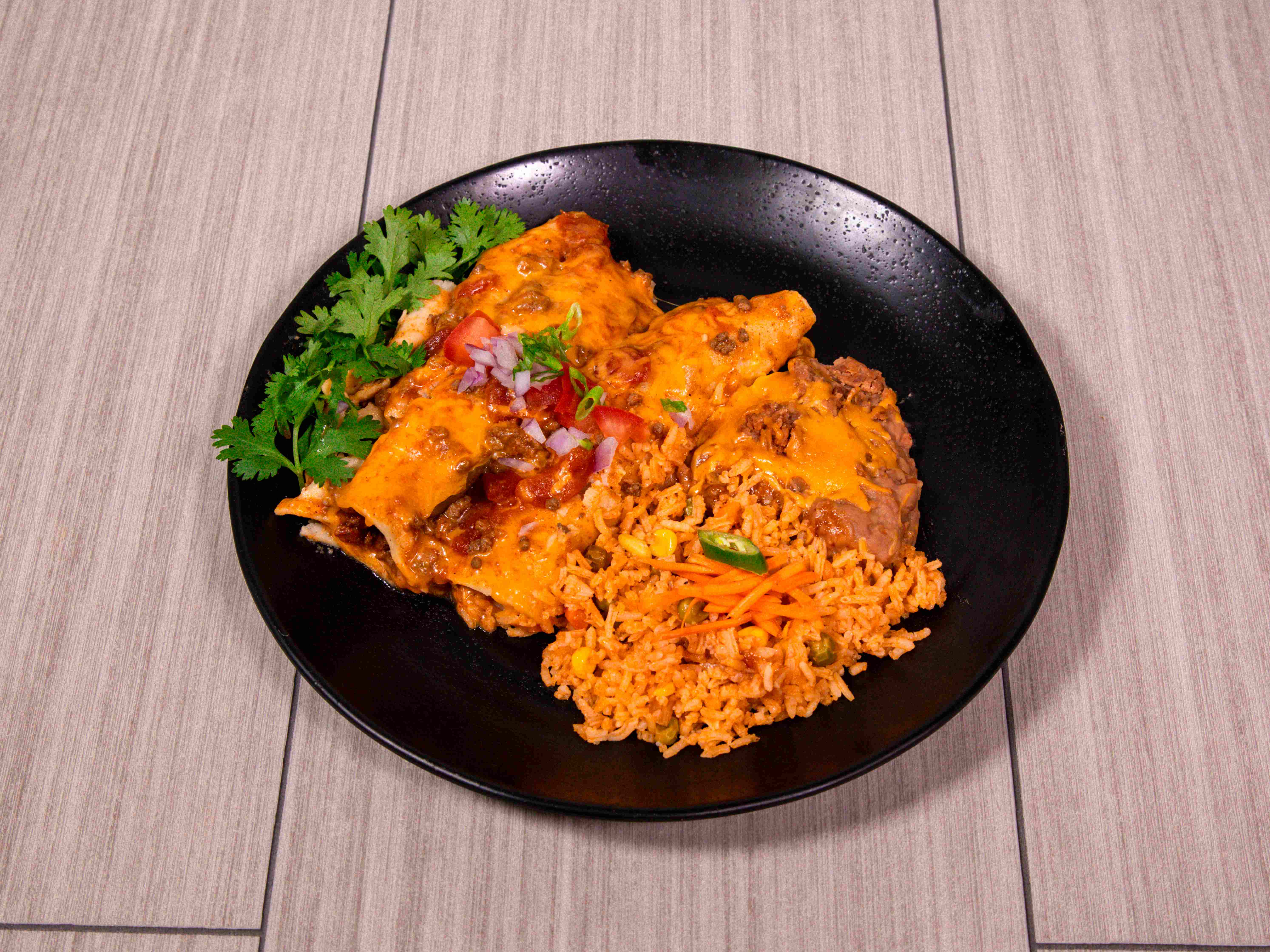Order Beef Enchiladas Dinn food online from Sports City Cantina store, Dallas on bringmethat.com