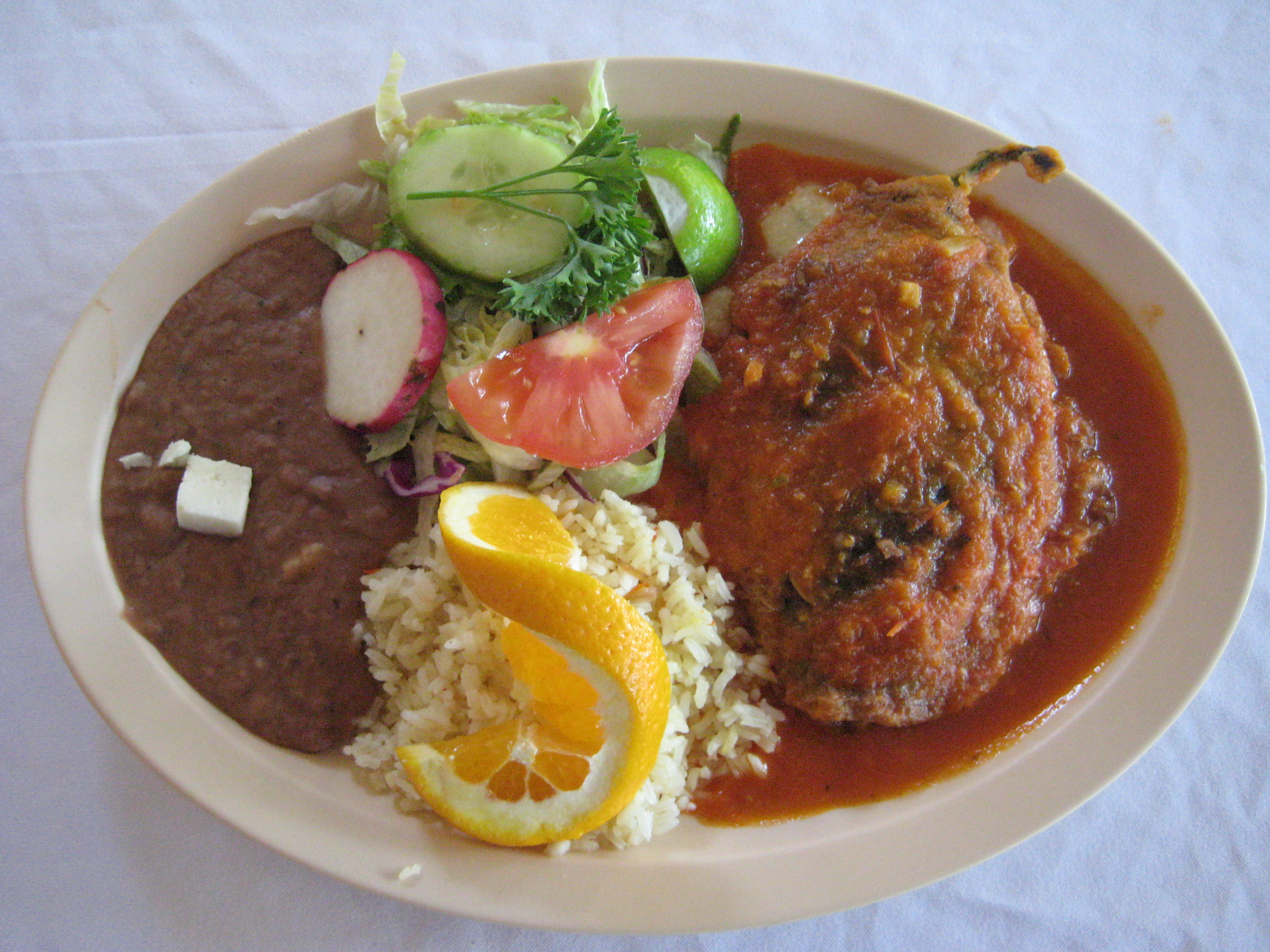 Order Chile Relleno Plato food online from Playa Las Tunas Restaurant store, Los Angeles on bringmethat.com
