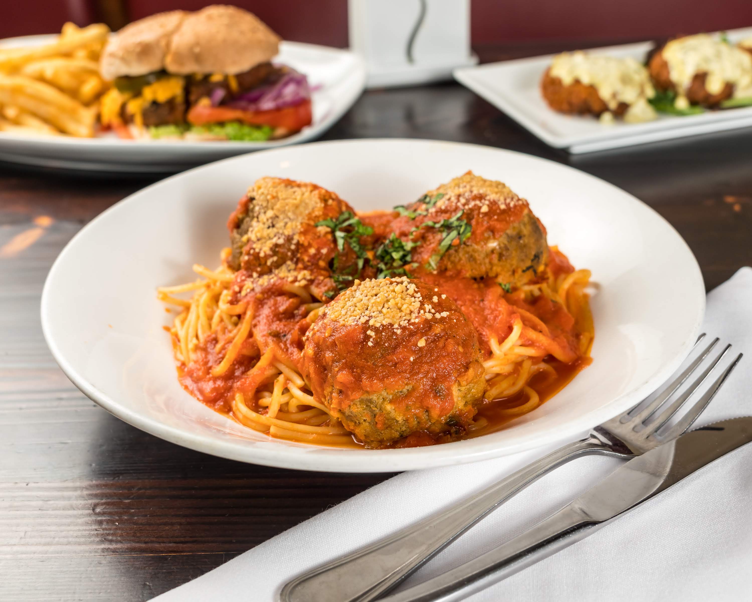 Order Spaghetti &  VEGAN Meatballs food online from 3 Brothers Pizza Cafe store, Farmingdale on bringmethat.com