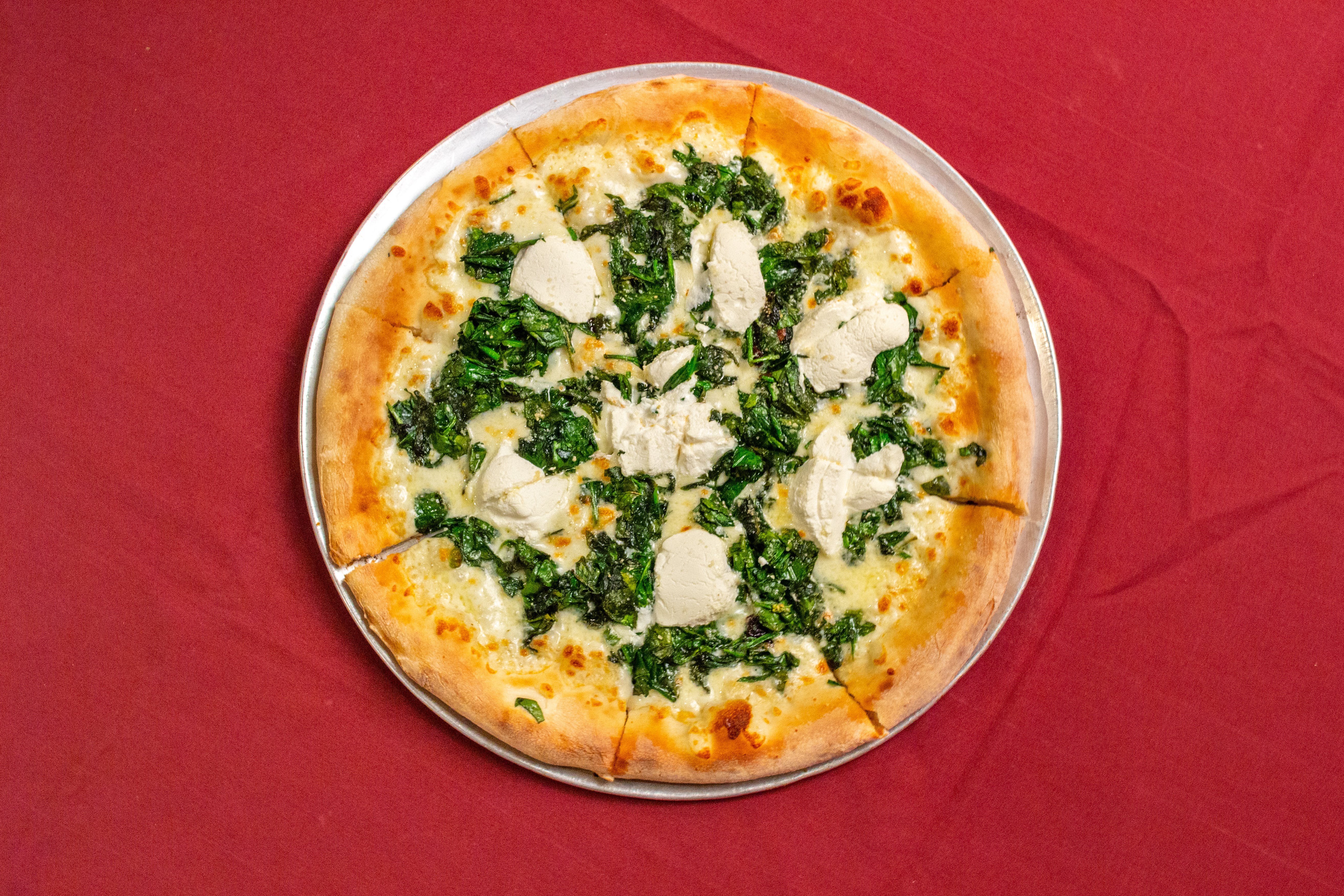 Order Popeye White Pizza - Personal food online from Orfino's Restaurant store, Briarcliff Manor on bringmethat.com