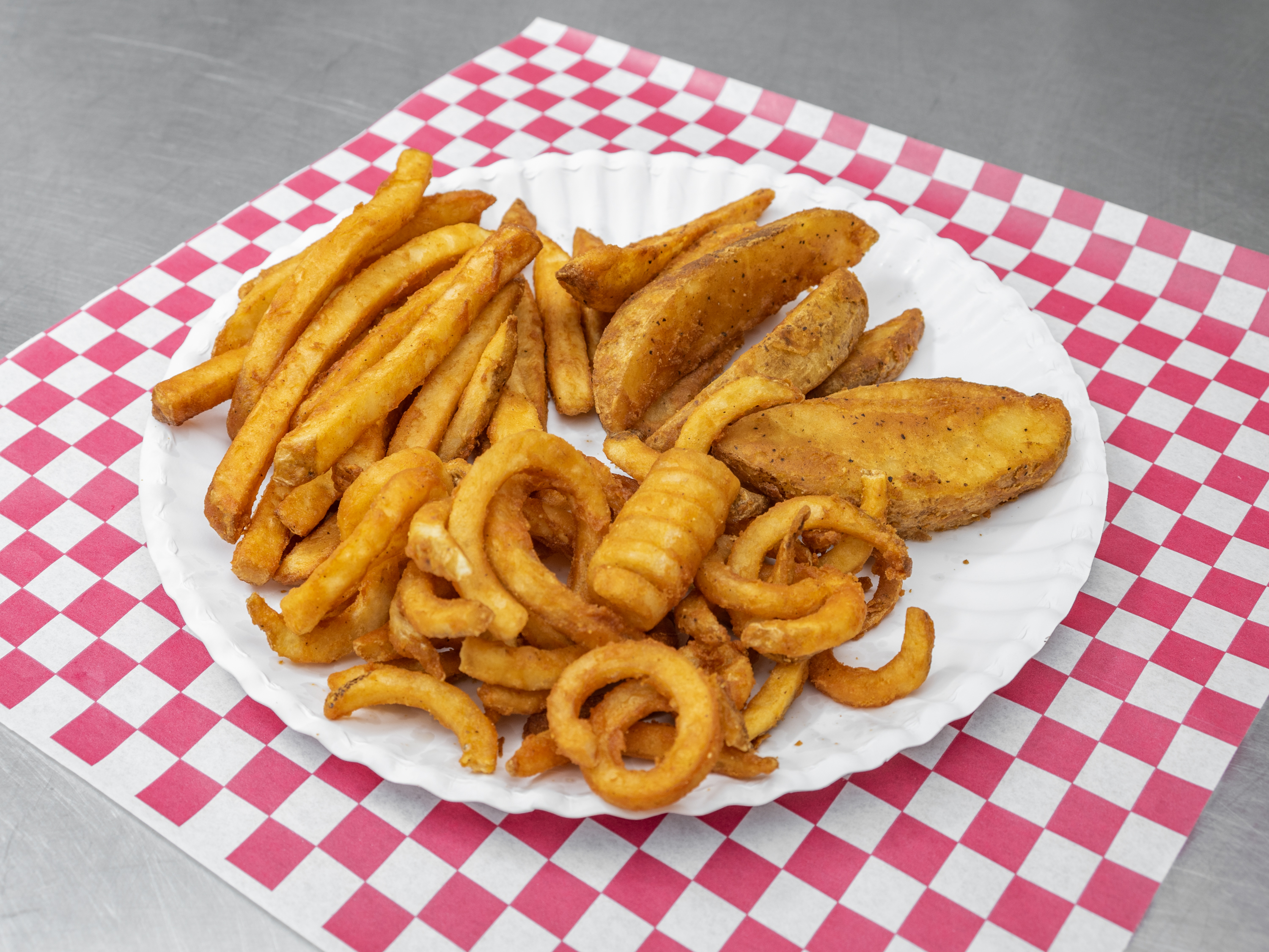 Order Curly fries food online from Flames Grill- 1258 Eastdale Cir store, Montgomery on bringmethat.com