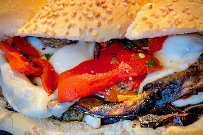 Order Grilled Eggplant, Roasted Peppers, & Provolone Sandwich food online from Bob's Italian store, Medford on bringmethat.com