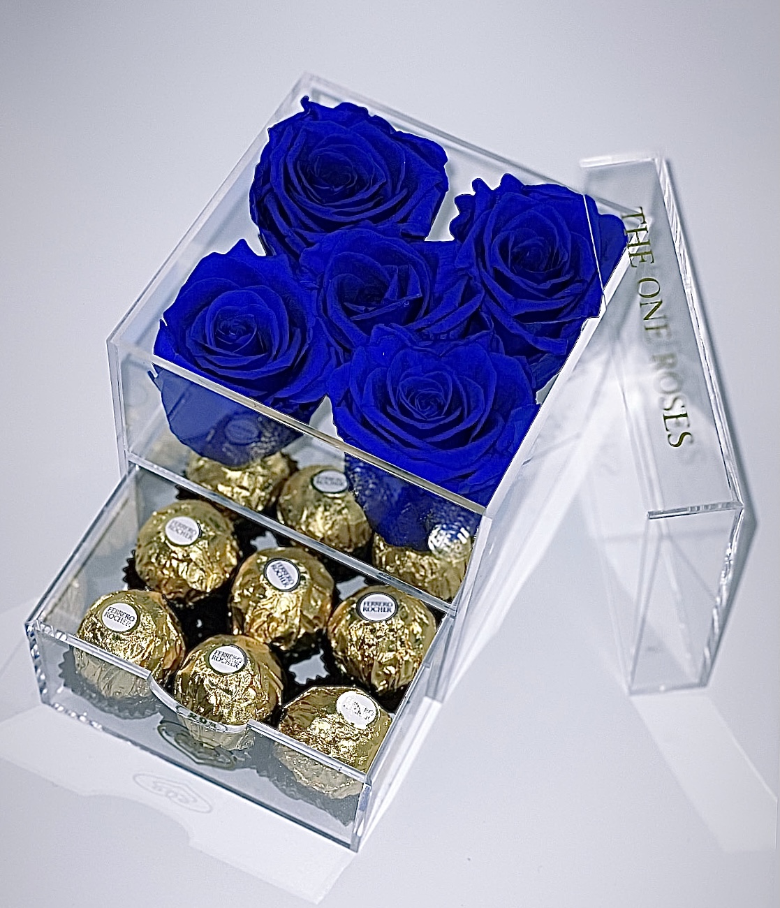 Order Chocolates and Long-Lasting Roses, Acrylic Box with Drawer  food online from The One Roses store, Irvine on bringmethat.com