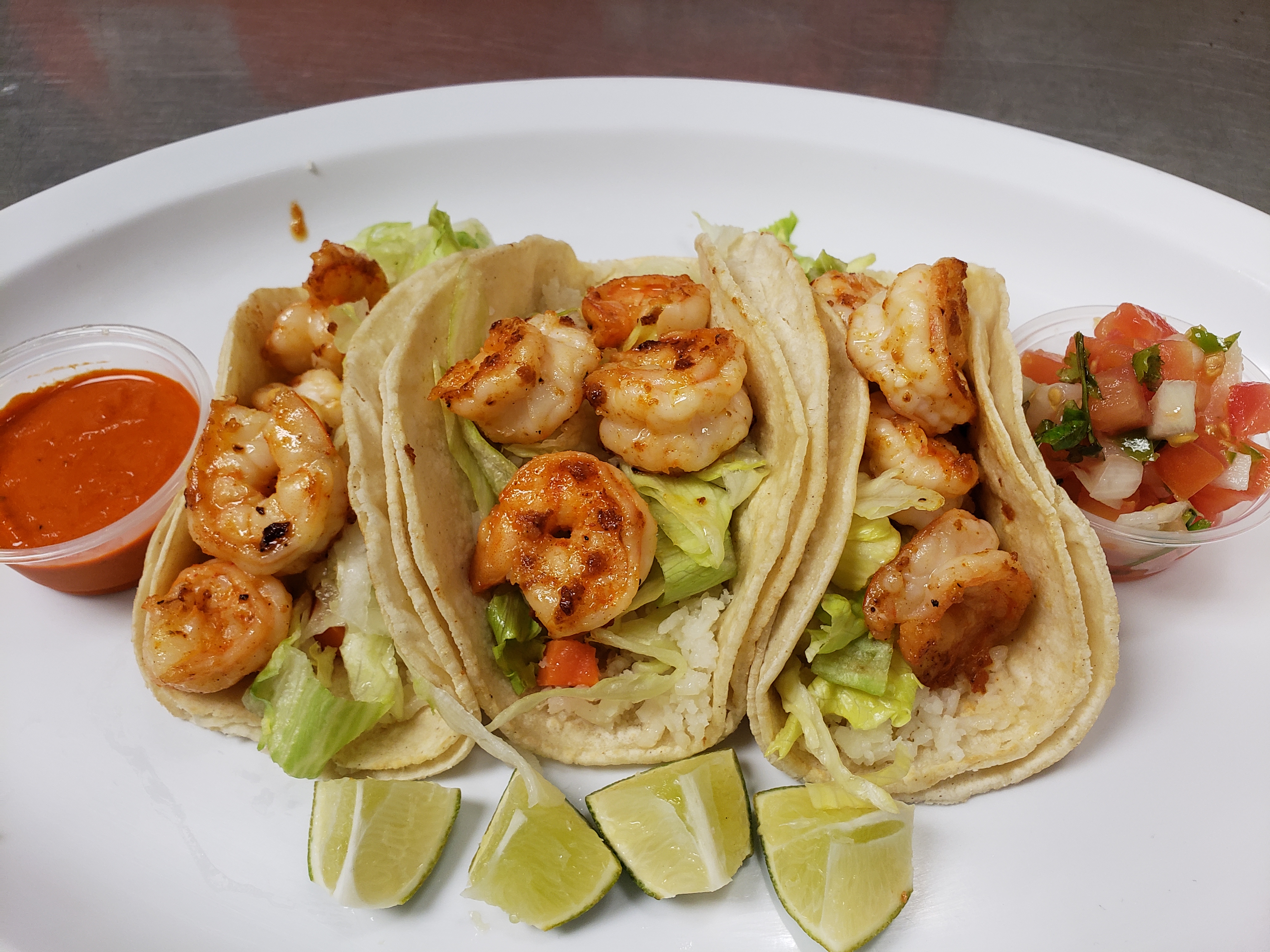 Order 3 Shrimp Tacos food online from Chinelos Mexican Food store, Littleton on bringmethat.com