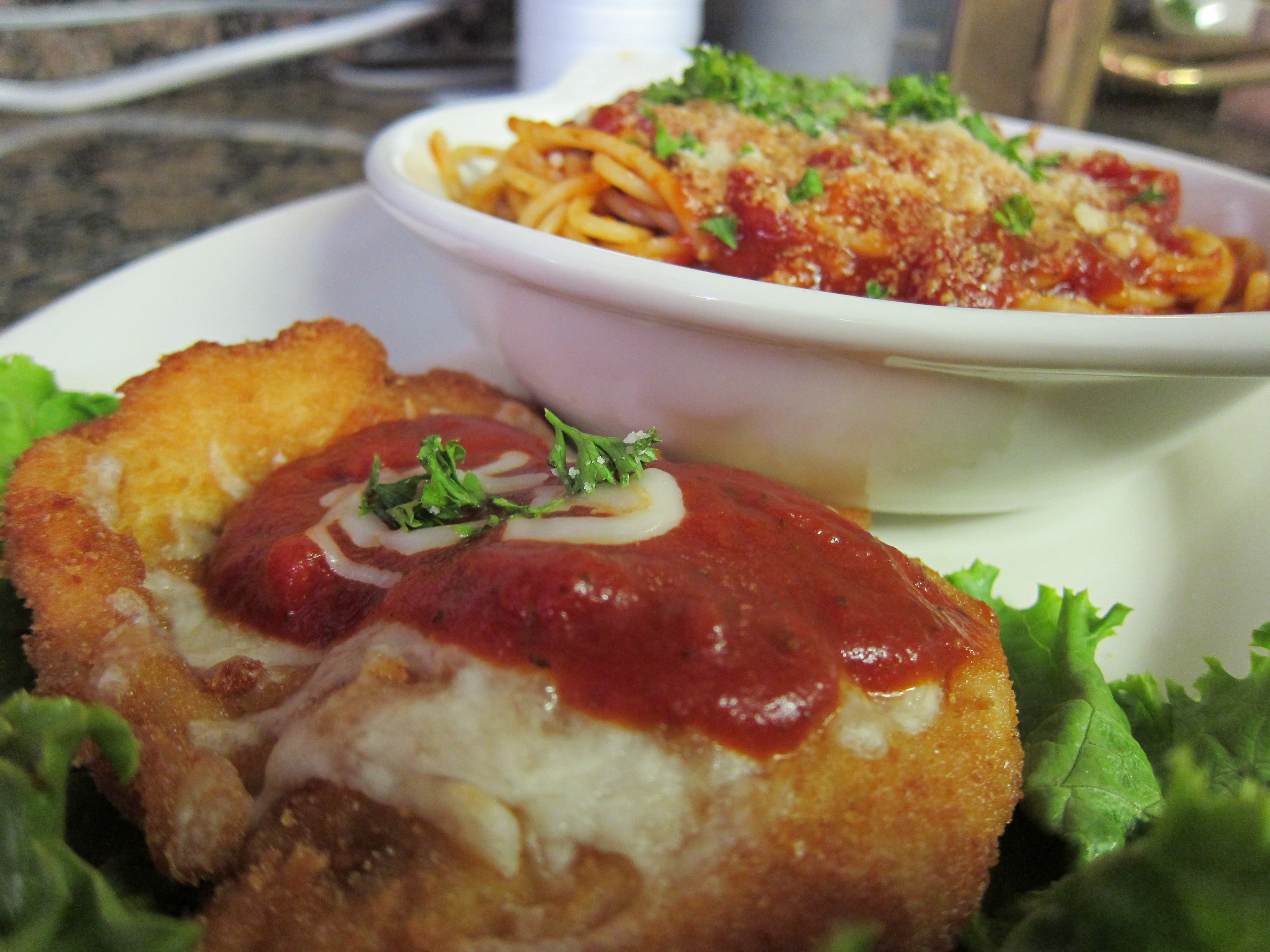 Order Chicken Parmigiano Entree food online from Giuliano's Delicatessen and Bakery store, Torrance on bringmethat.com
